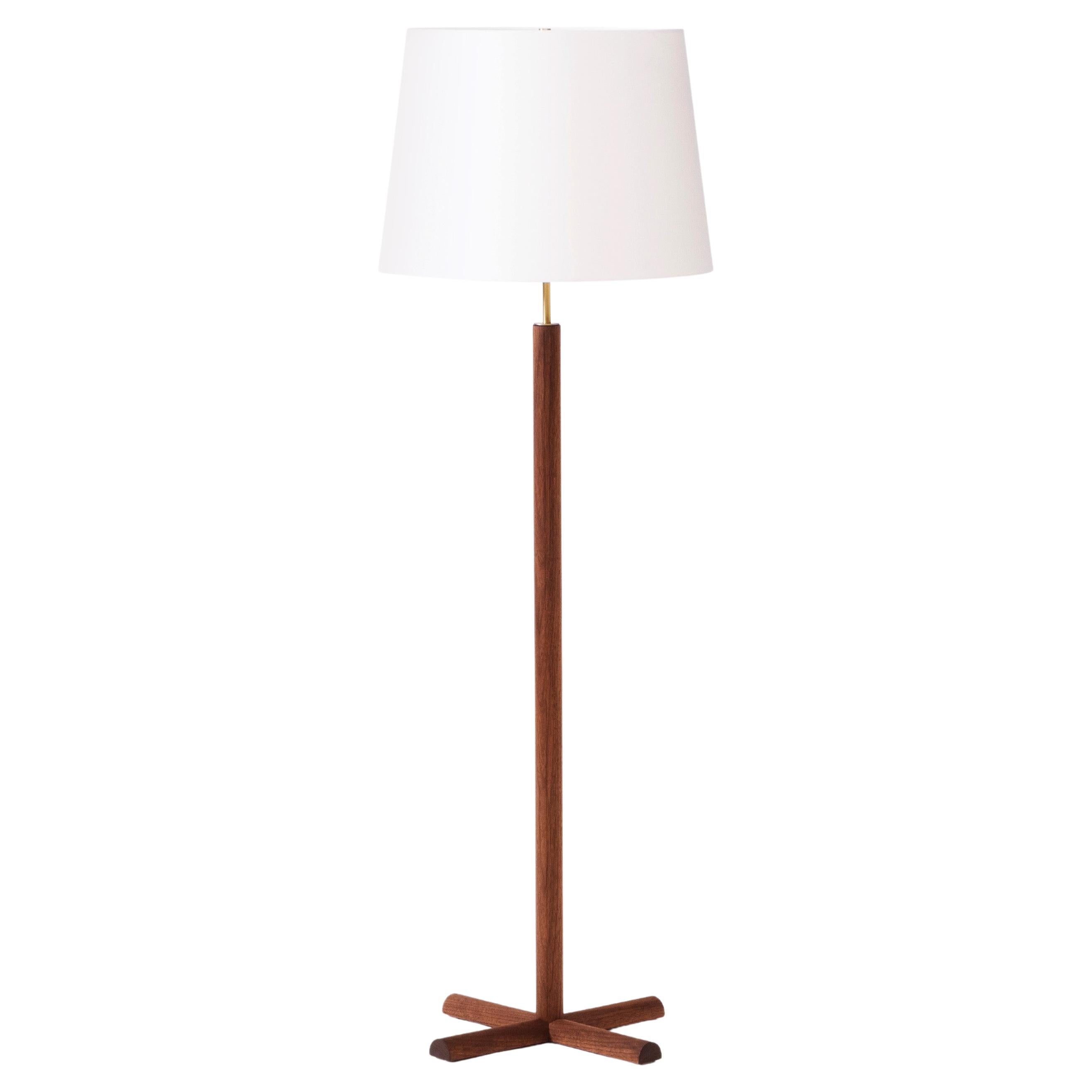 Modern Floor Lamp with Walnut Column Base and Conical Shade For Sale