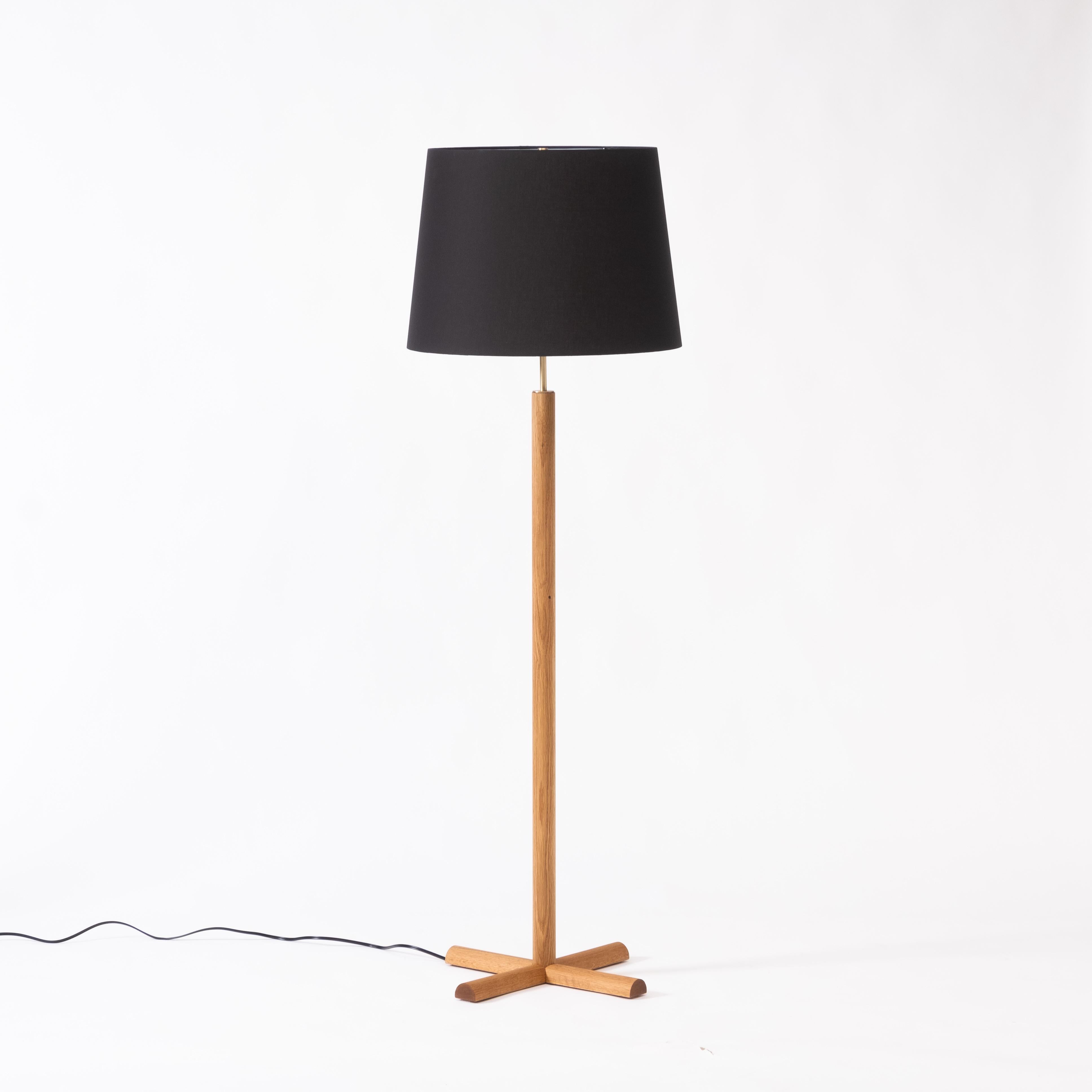 Canadian Modern Floor Lamp with White Oak Column Base and Conical Shade For Sale