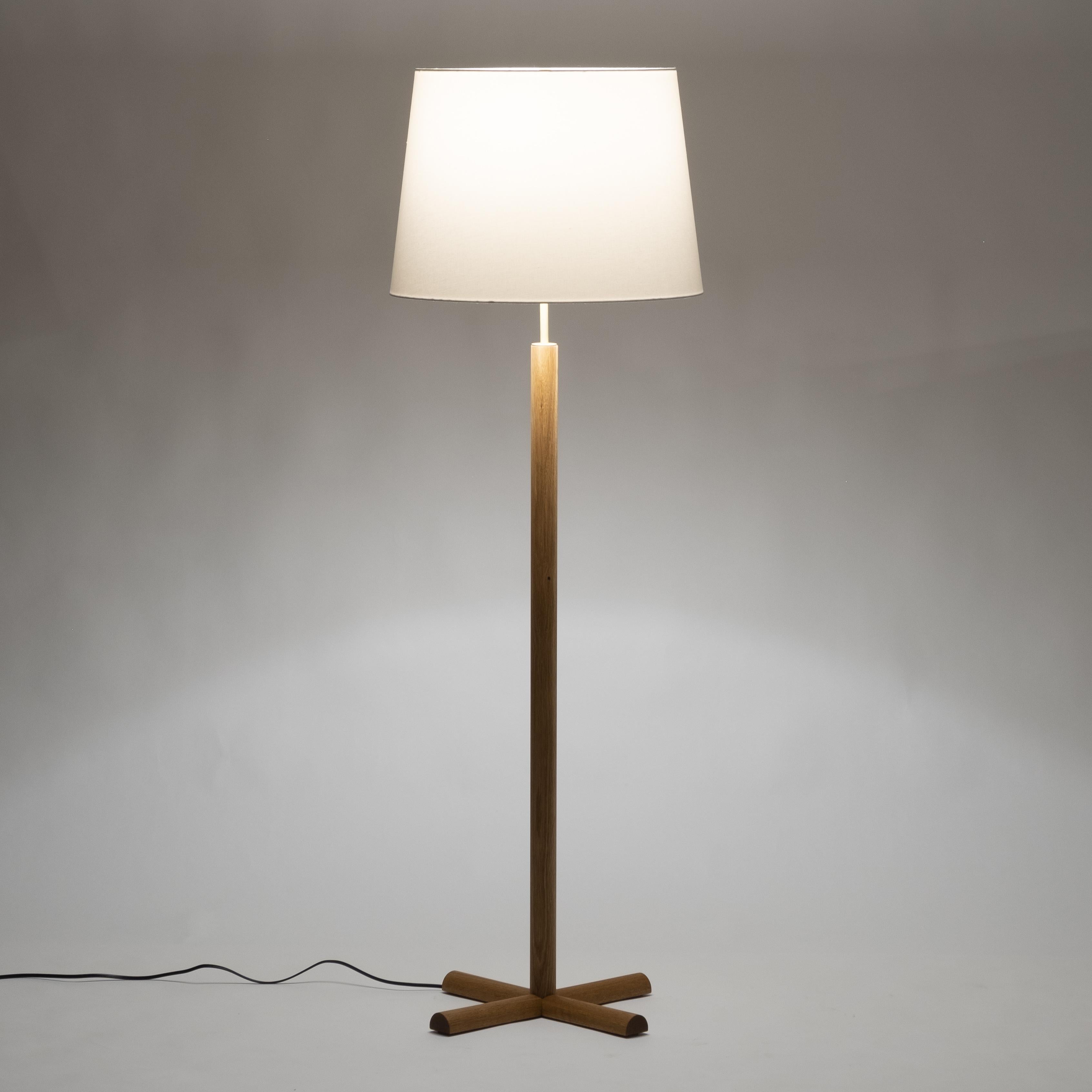 Turned Modern Floor Lamp with White Oak Column Base and Conical Shade For Sale