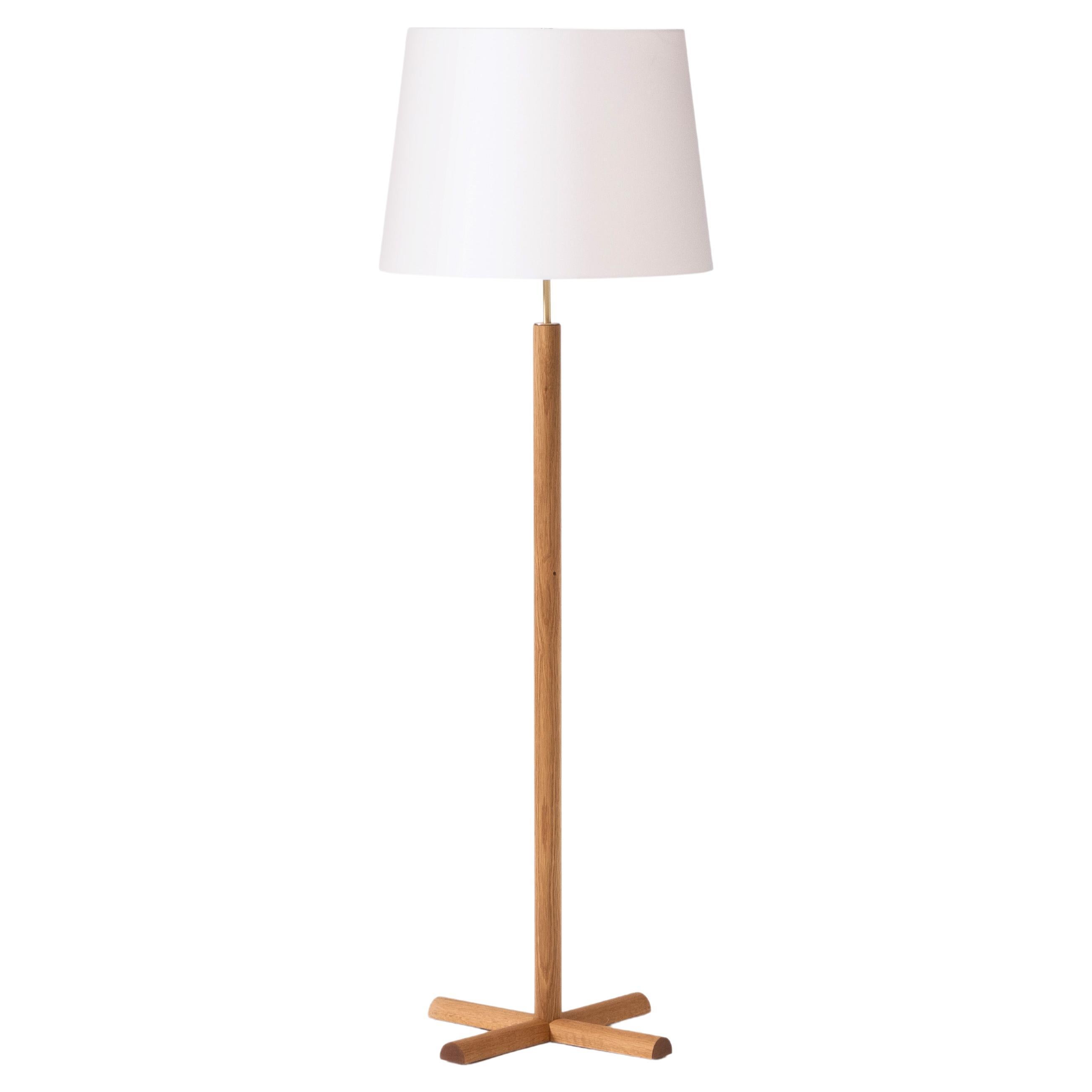 Modern Floor Lamp with White Oak Column Base and Conical Shade For Sale