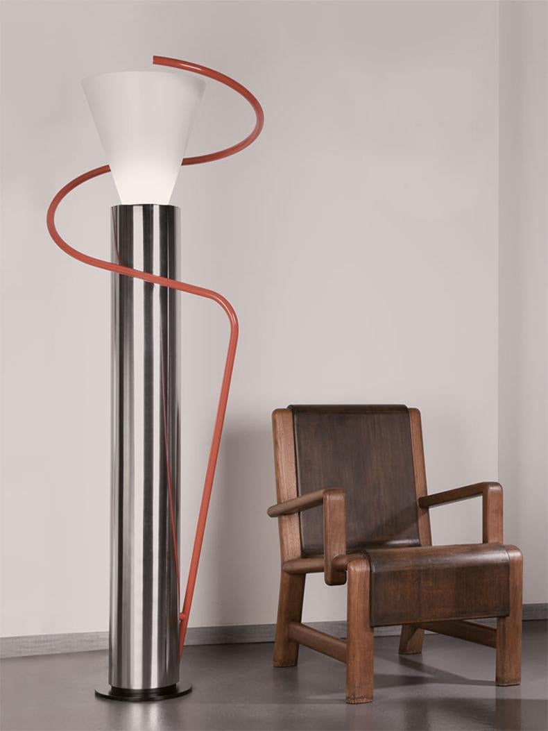 Italian Modern Floor Light Baldessari Aluminium Cone Rotating Sculpture For Sale