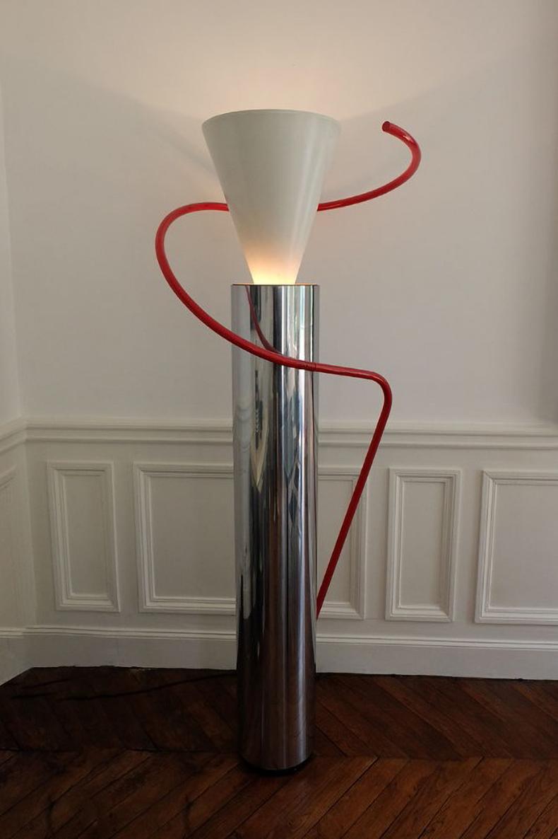 Aluminum Modern Floor Light Baldessari Aluminium Cone Rotating Sculpture For Sale
