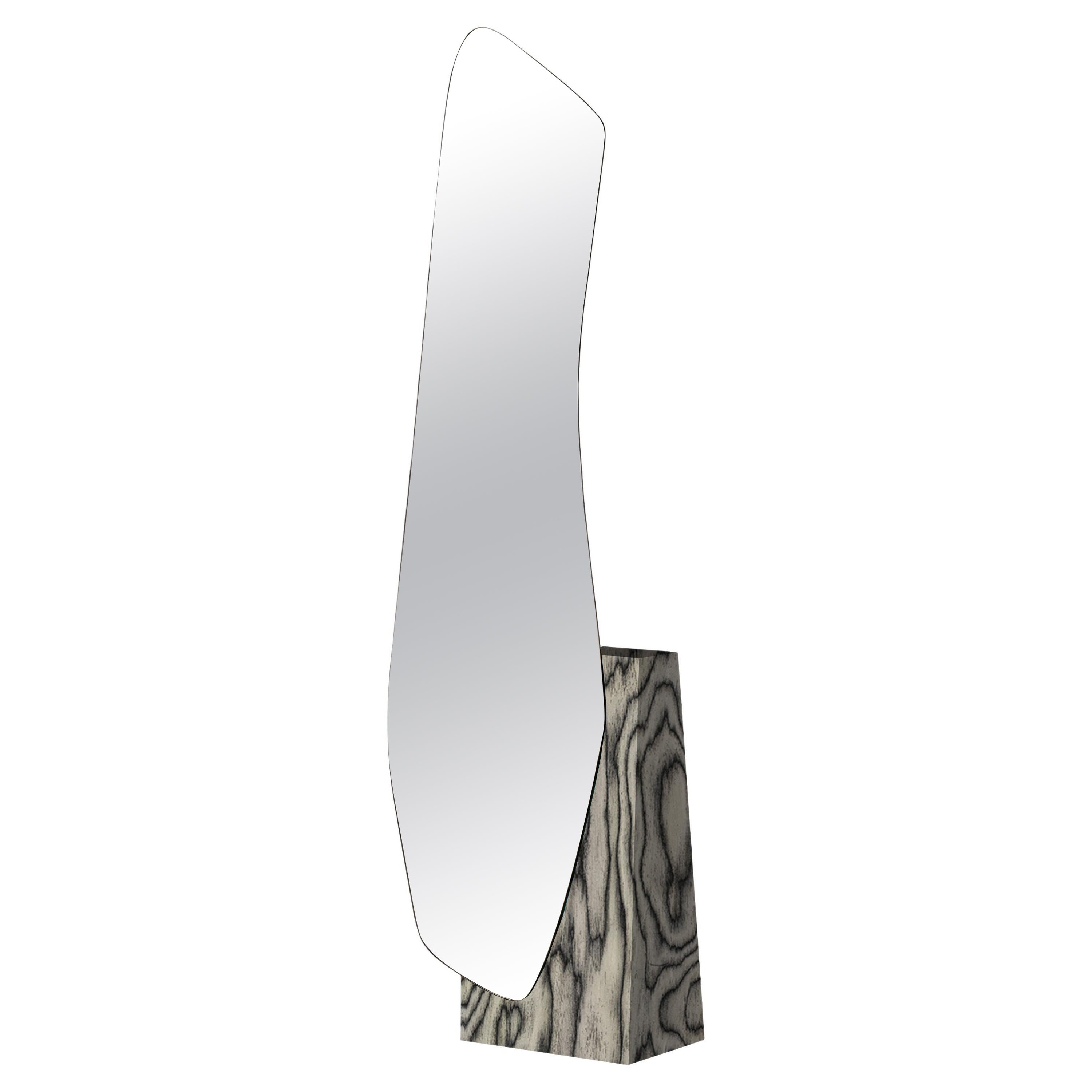 Modern Floor Mirror Lake 5 in Ettore Sottsass ALPI Wood Veneer by Noom
