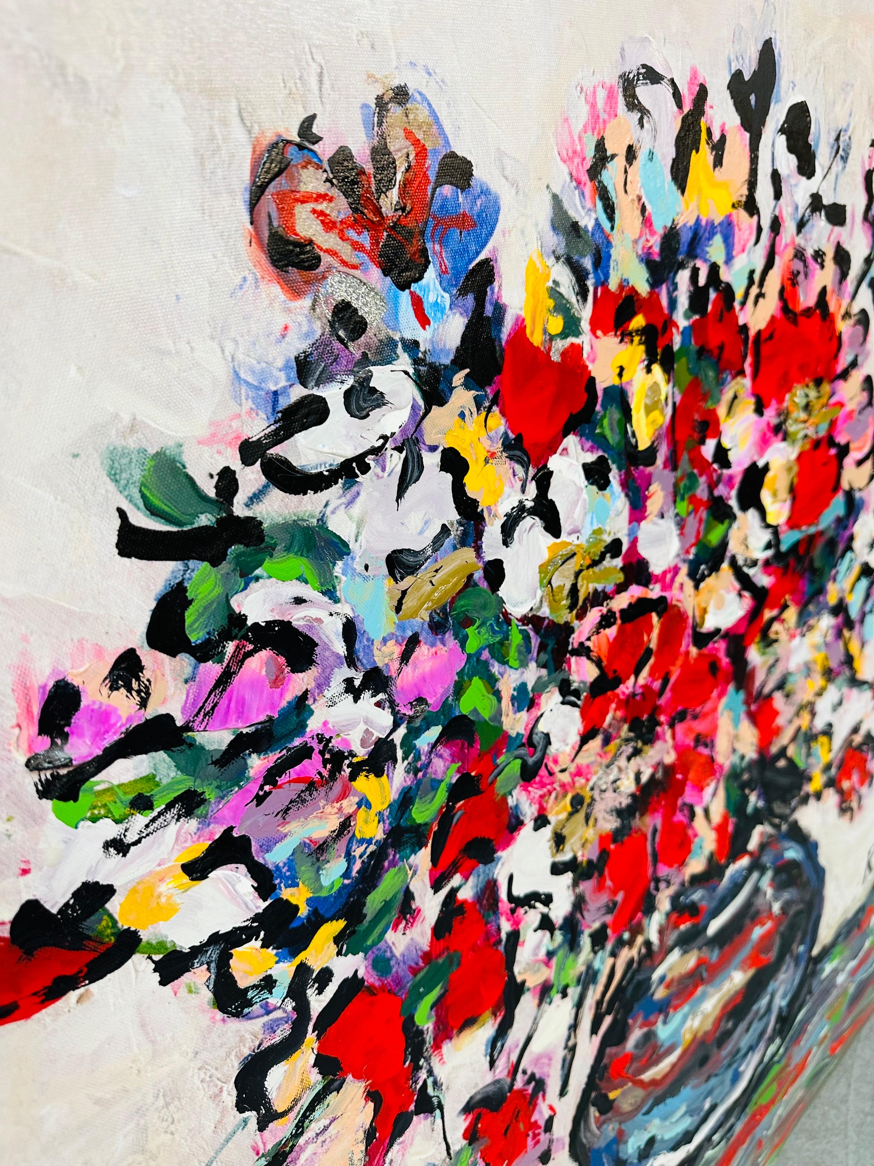 Modernes abstraktes geblümtes Gemälde, signiert R. Monti (amerikanisch) im Angebot