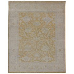 Modern Floral Designed Rug in Gold and Silver