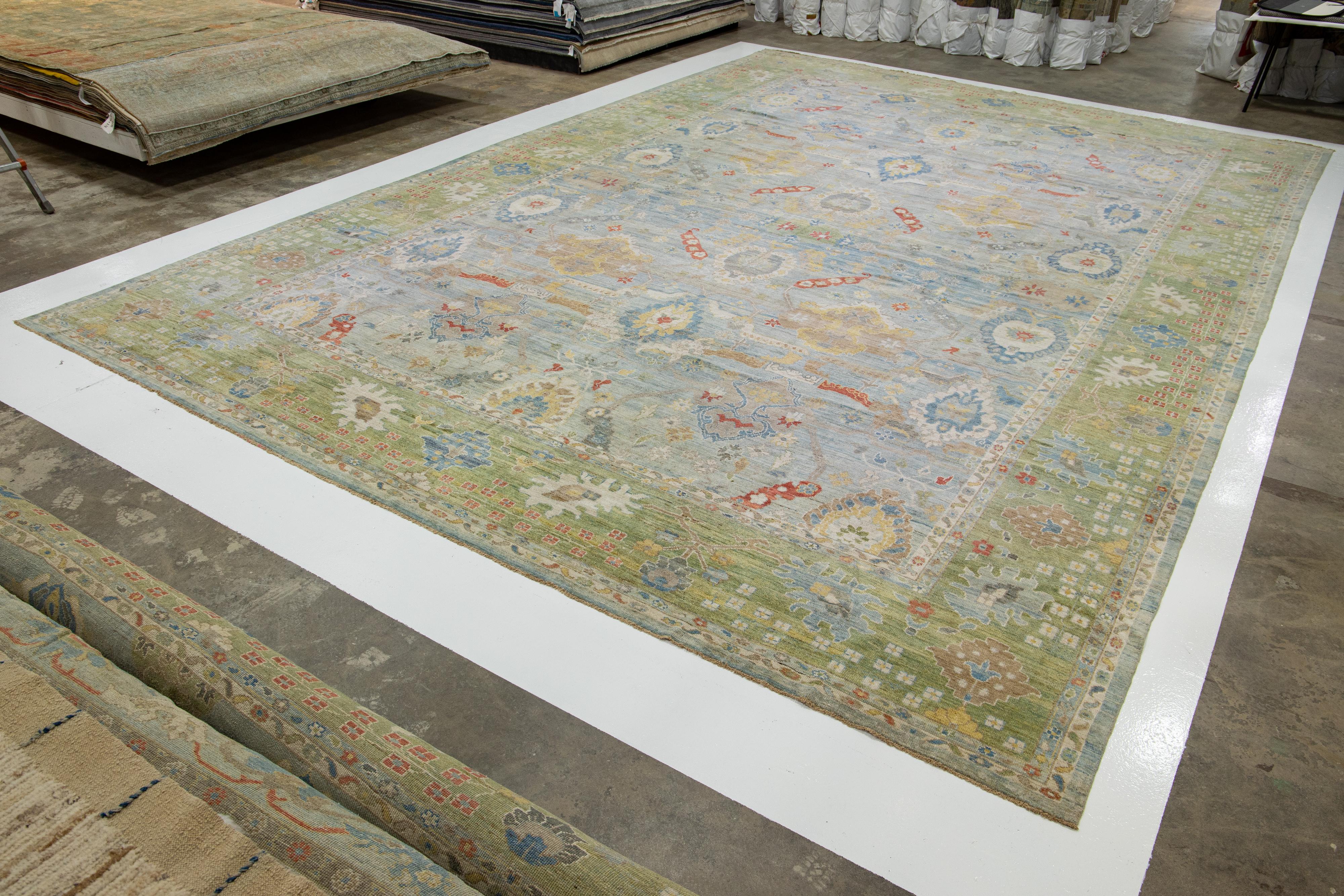 Hand-Knotted Modern Floral Light Blue over Size Sultanabad Wool Rug For Sale