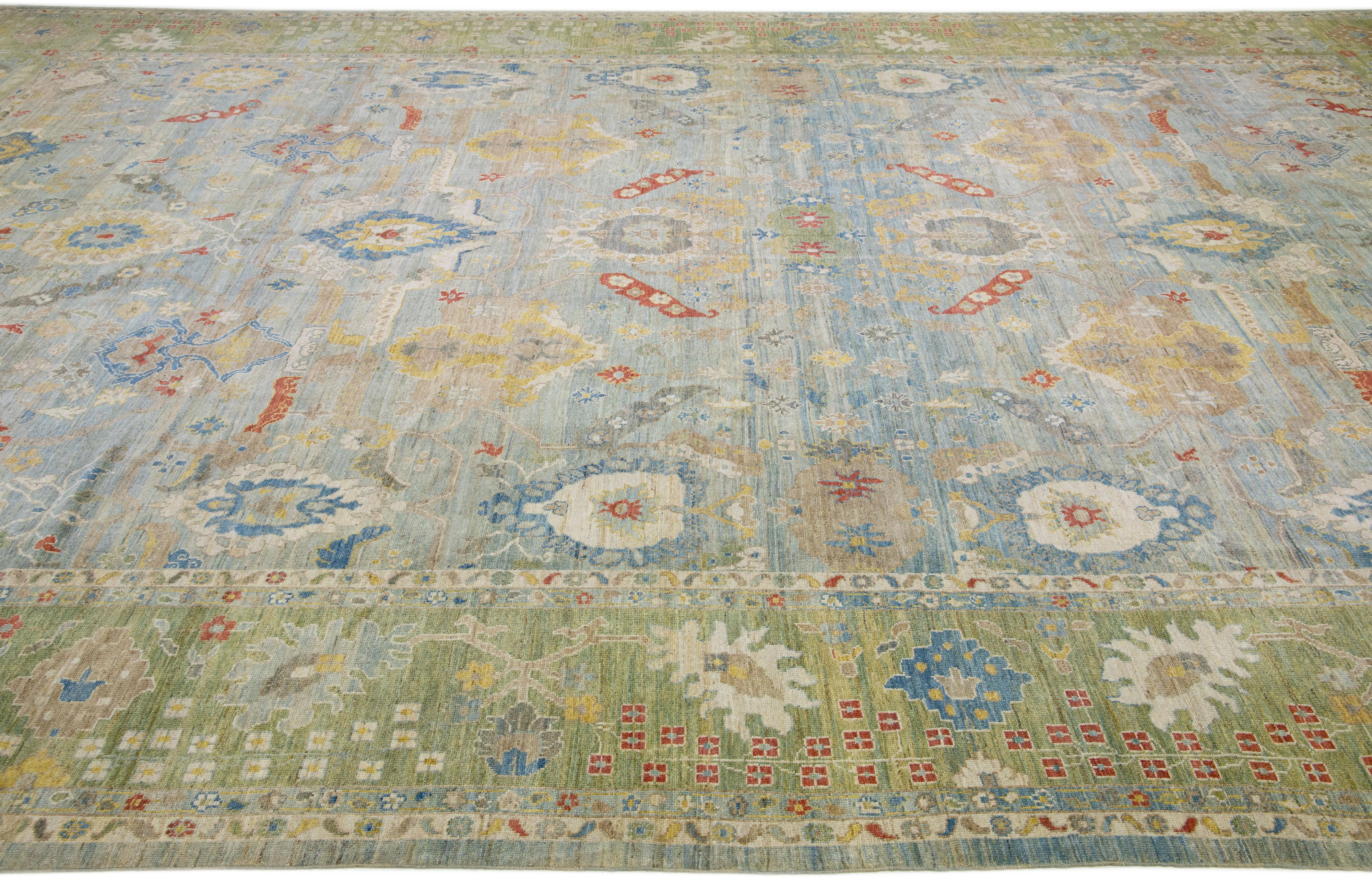 Modern Floral Light Blue over Size Sultanabad Wool Rug In New Condition For Sale In Norwalk, CT