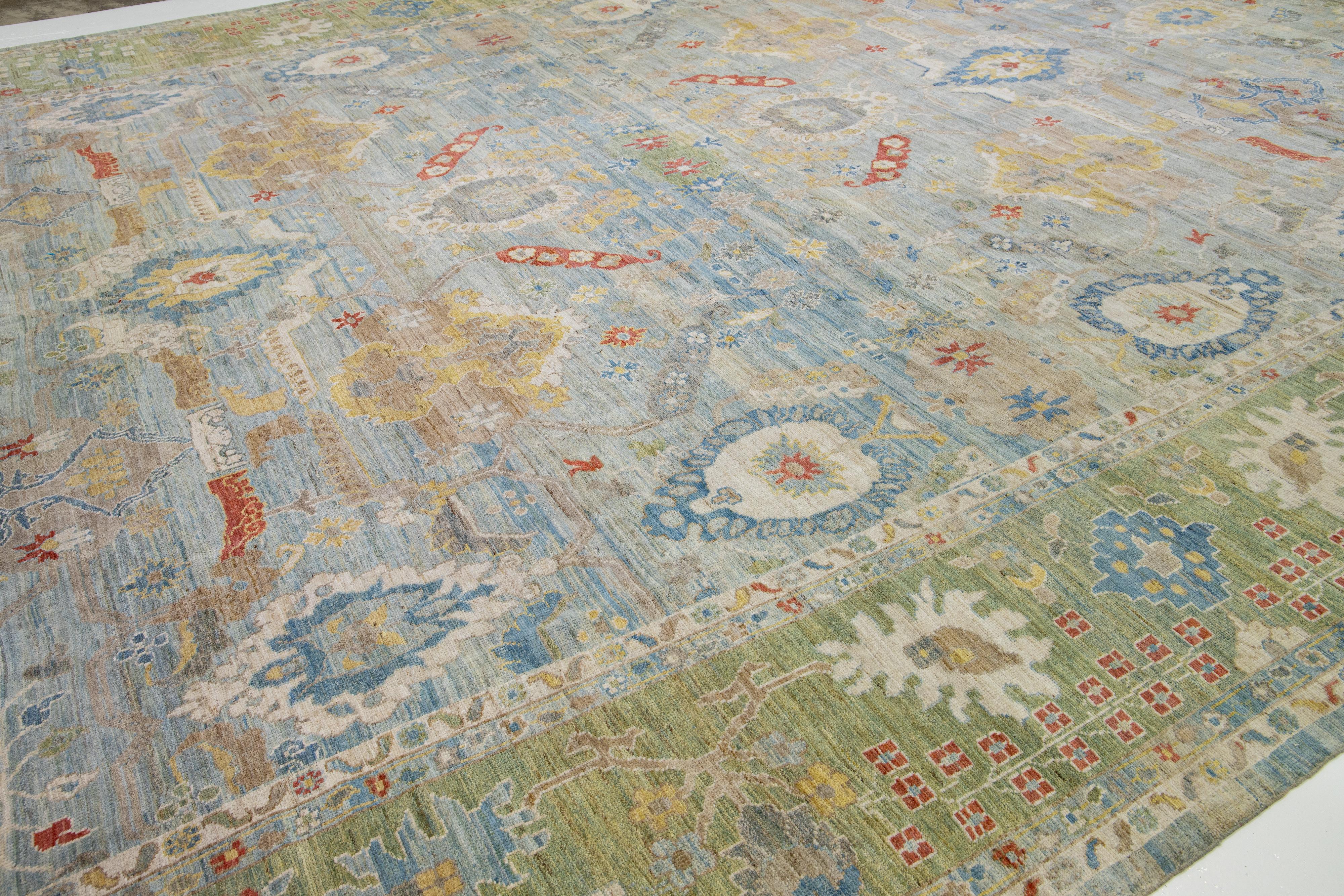 Modern Floral Light Blue over Size Sultanabad Wool Rug For Sale 2
