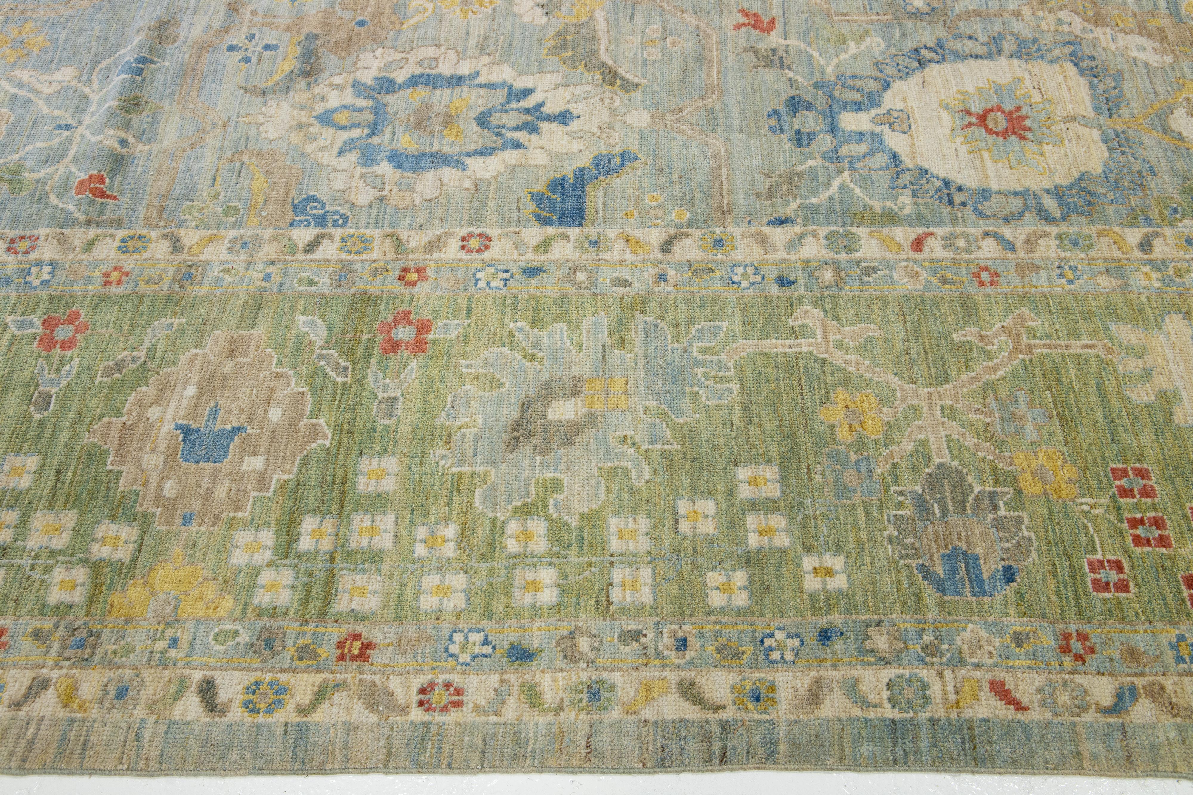 Modern Floral Light Blue over Size Sultanabad Wool Rug For Sale 3