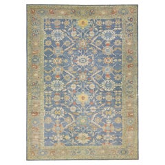 Modern Floral Over Size Navy Blue Sultanabad Wool Rug