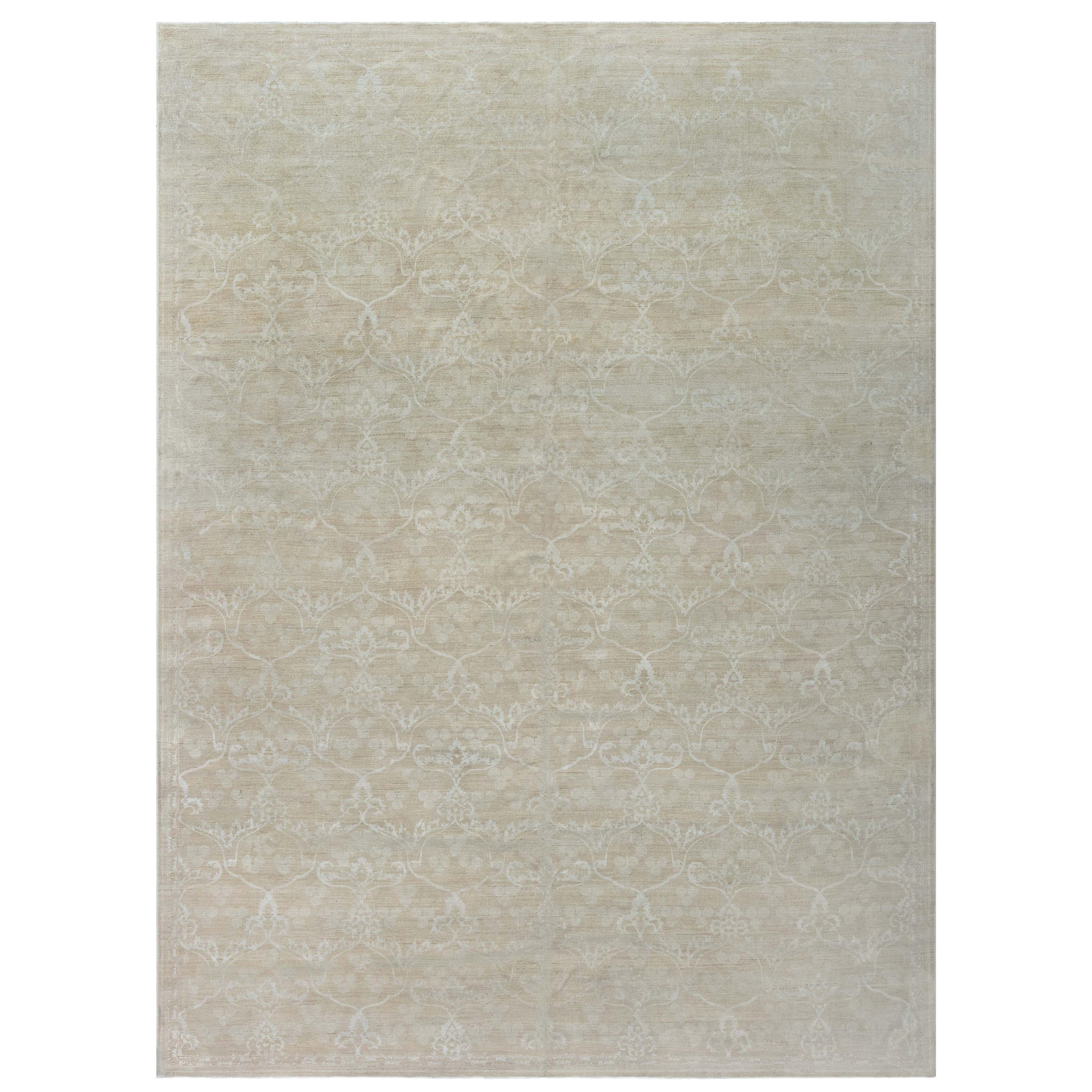 Moderner, geblümter RA7 Grauer, handgefertigter Teppich aus Wolle von Doris Leslie Blau