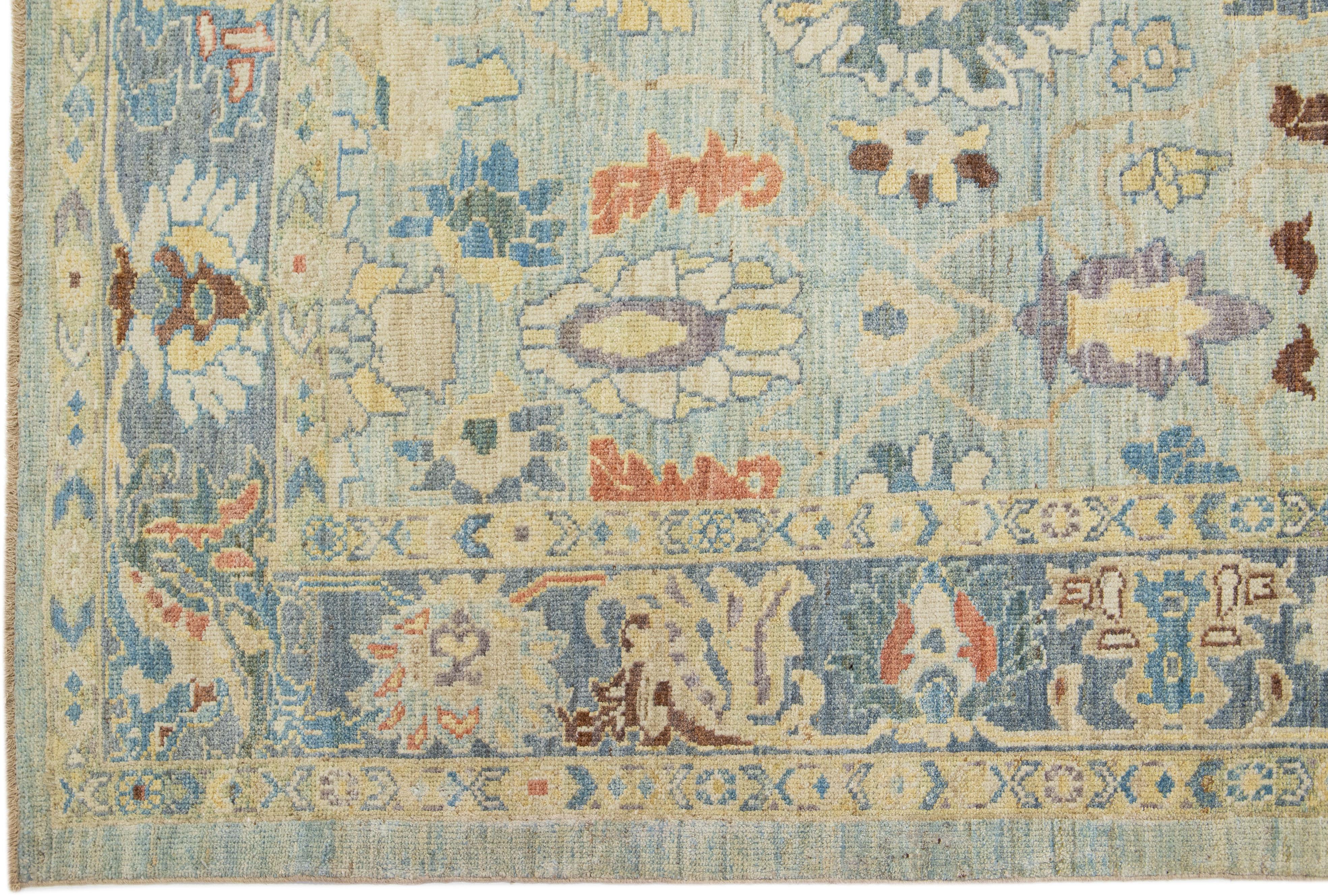 Modern Floral Sultanabad Gallery Wool Rug in Blue In New Condition For Sale In Norwalk, CT