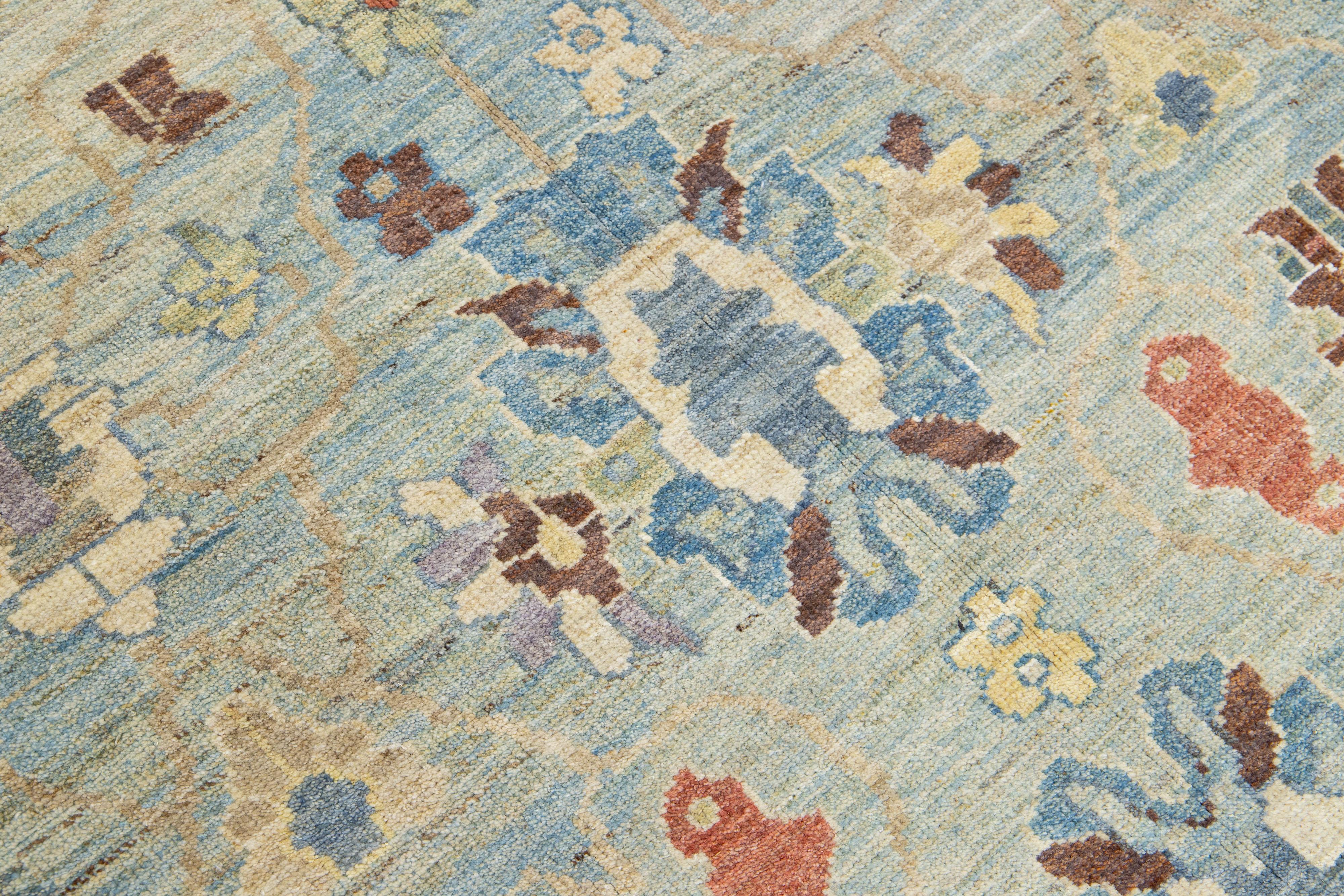 Contemporary Modern Floral Sultanabad Gallery Wool Rug in Blue For Sale