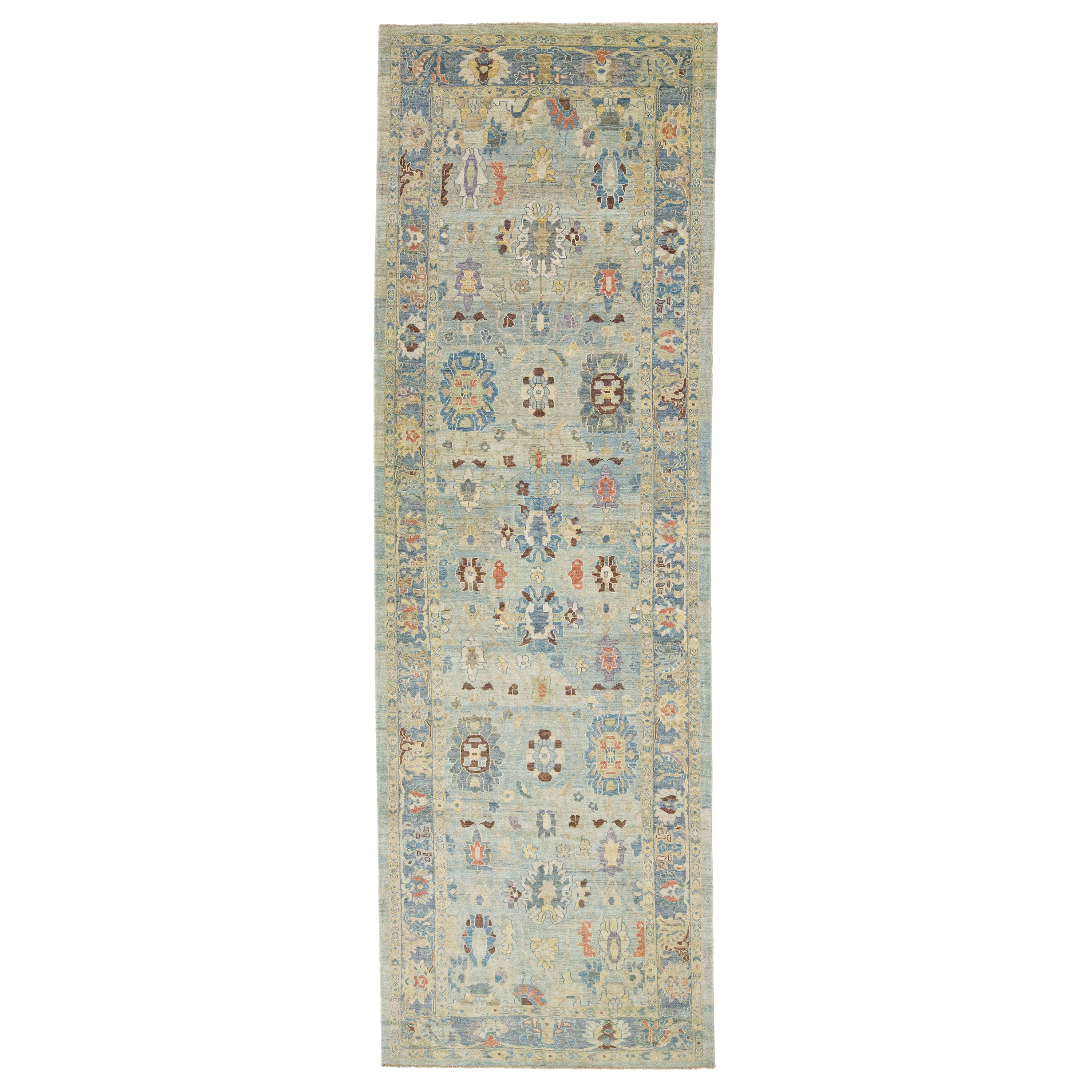 Tappeto moderno floreale Sultanabad Gallery in lana blu