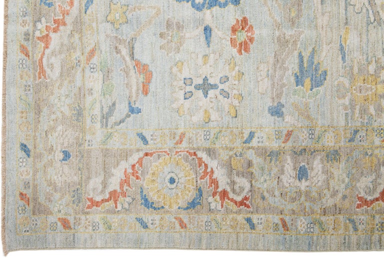 Modern Floral Sultanabad Handmade Light Blue Wool Rug For Sale at 1stDibs