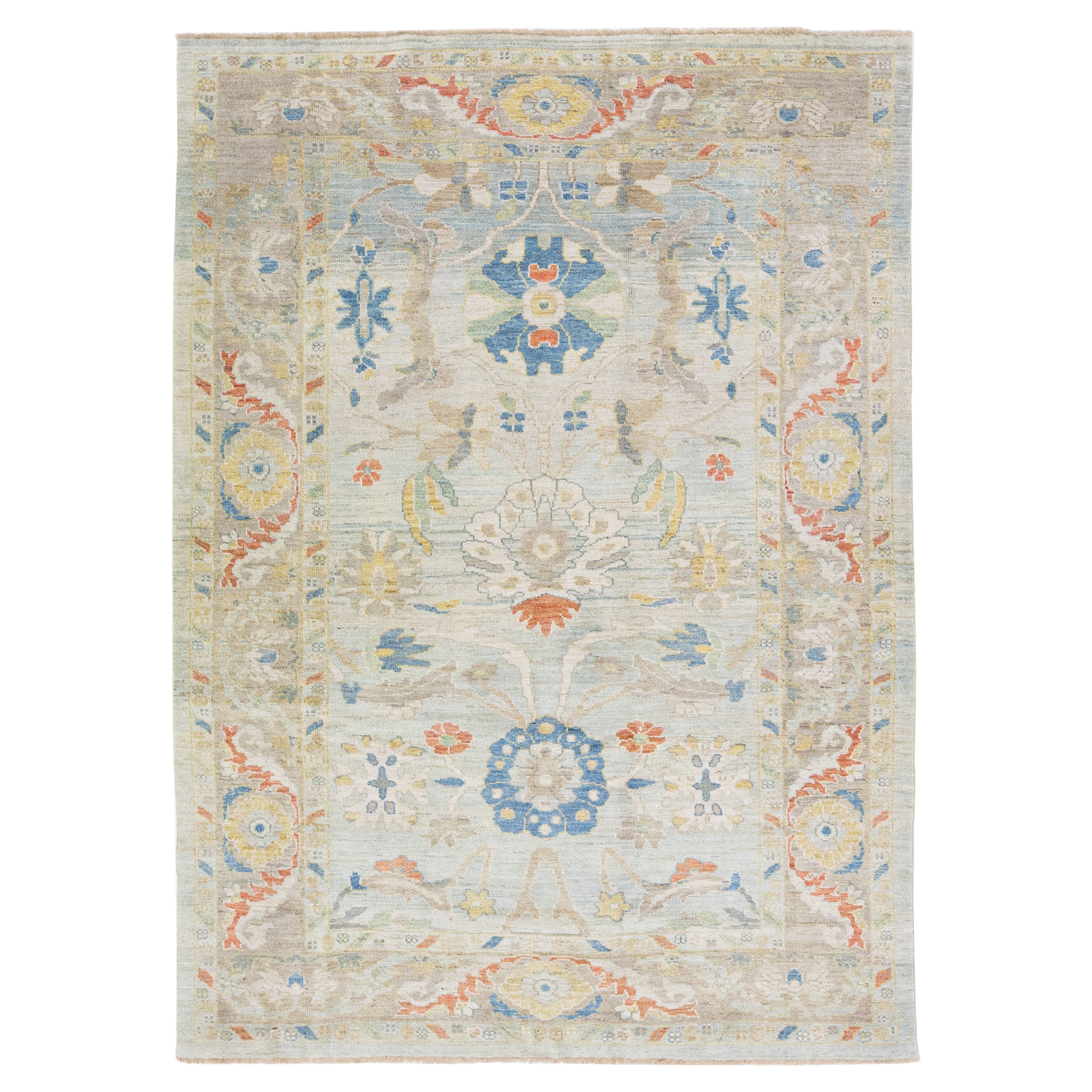 Tapis moderne à fleurs en laine bleu clair Sultanabad fait à la main en vente