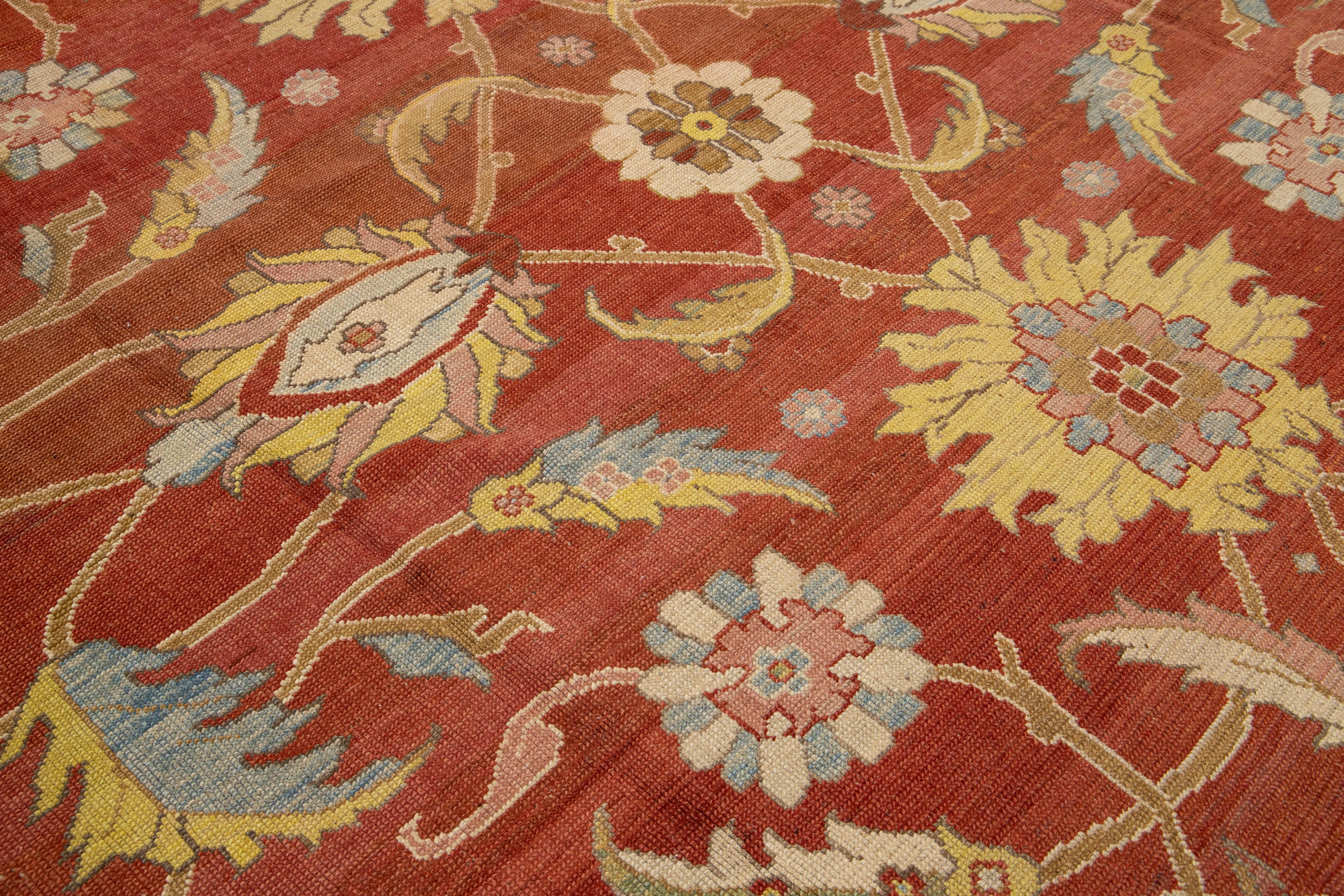 Moderner, geblümter Sultanabad-Handgefertigter persischer Wollteppich in Rot-Rust im Zustand „Neu“ im Angebot in Norwalk, CT