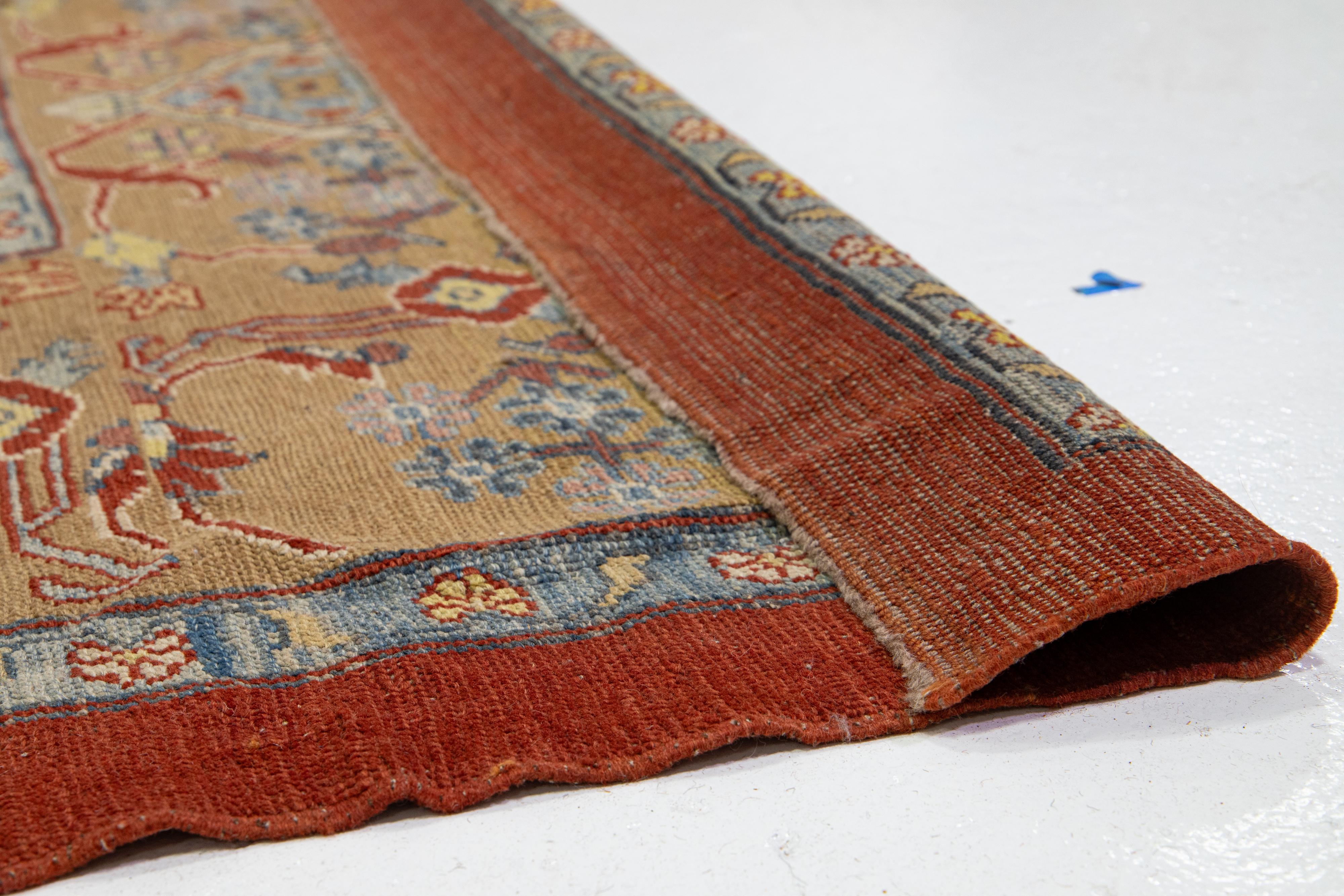 Moderner, geblümter Sultanabad-Handgefertigter persischer Wollteppich in Rot-Rust (Handgeknüpft) im Angebot