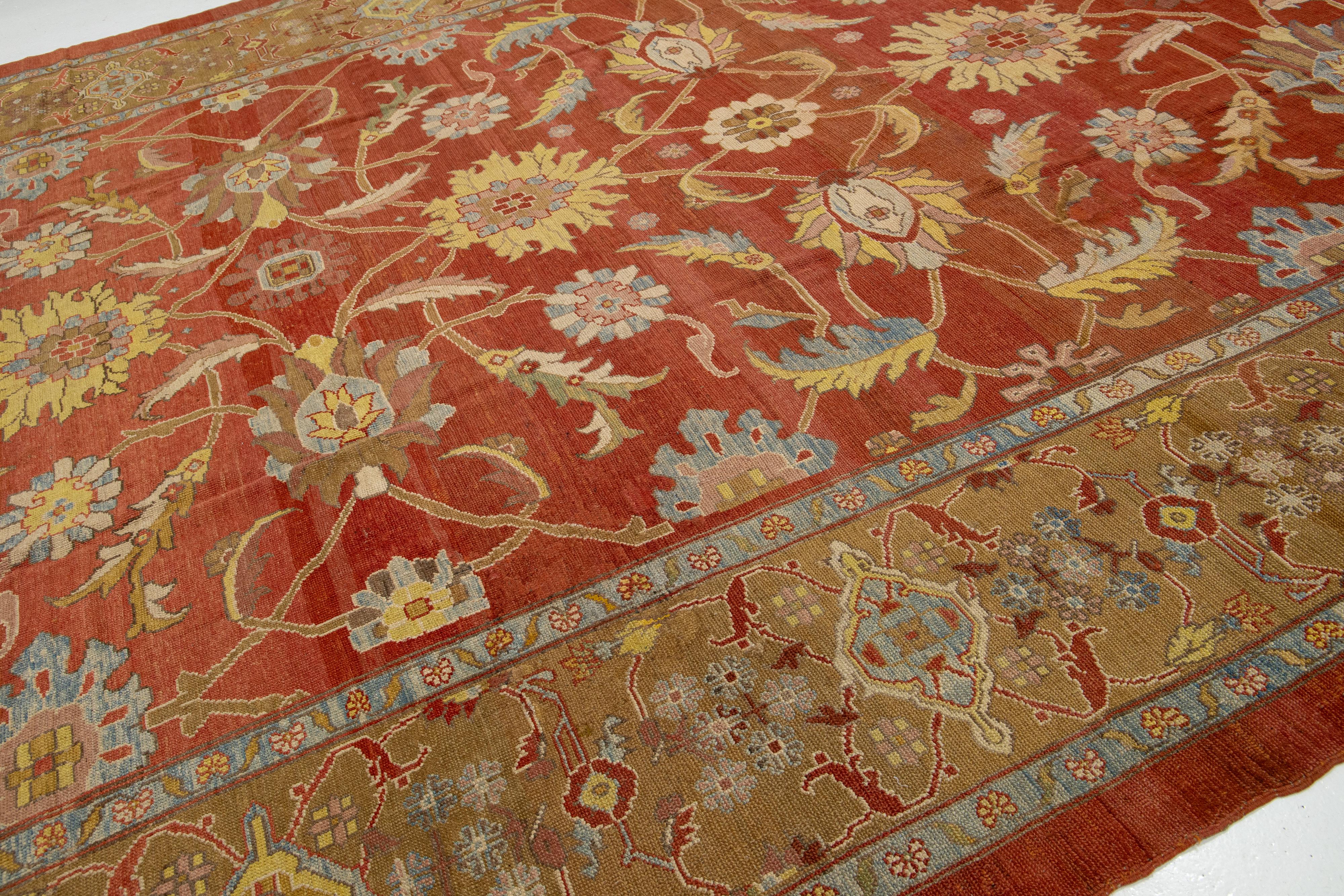 Moderner, geblümter Sultanabad-Handgefertigter persischer Wollteppich in Rot-Rust (21. Jahrhundert und zeitgenössisch) im Angebot