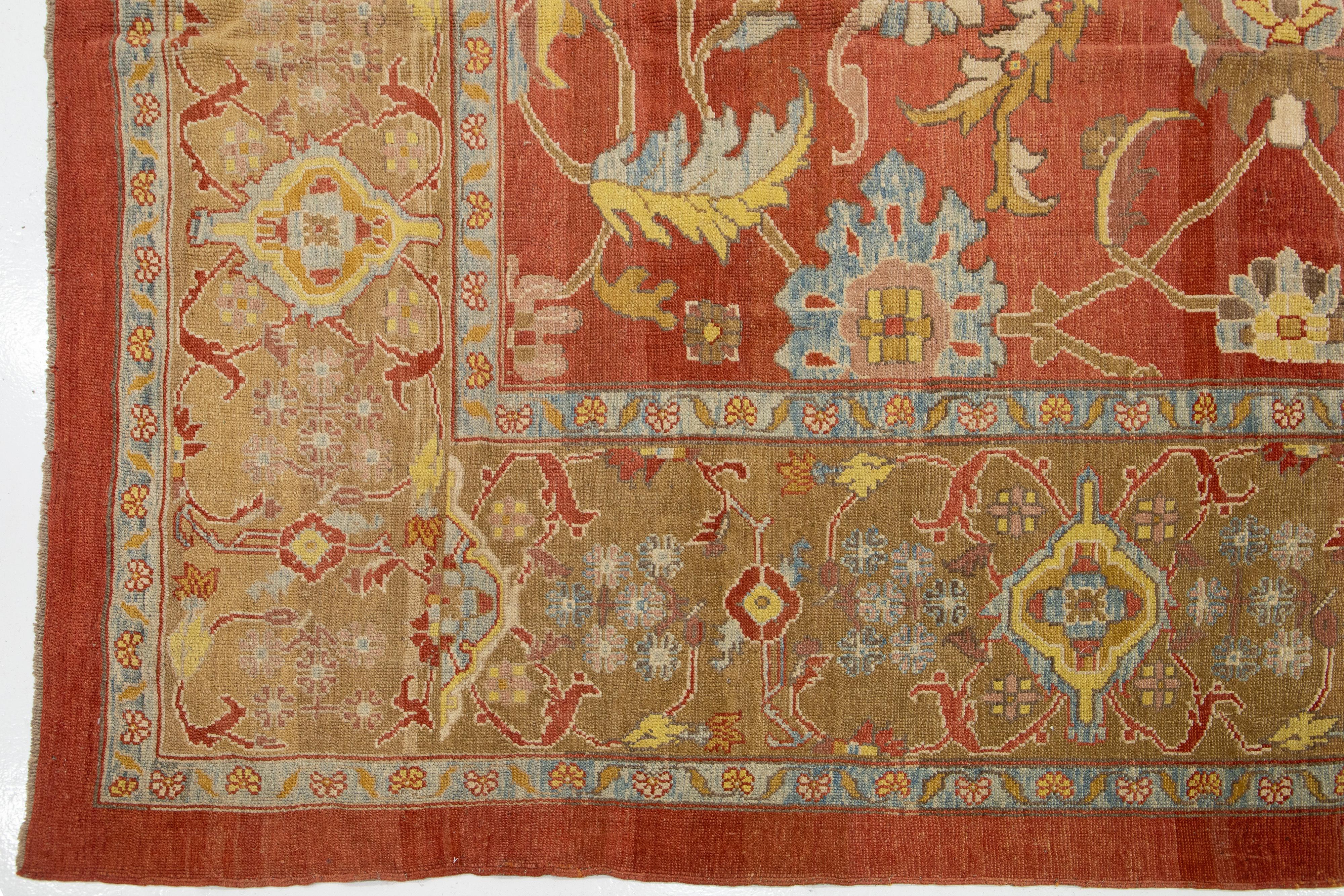 Moderner, geblümter Sultanabad-Handgefertigter persischer Wollteppich in Rot-Rust im Angebot 2
