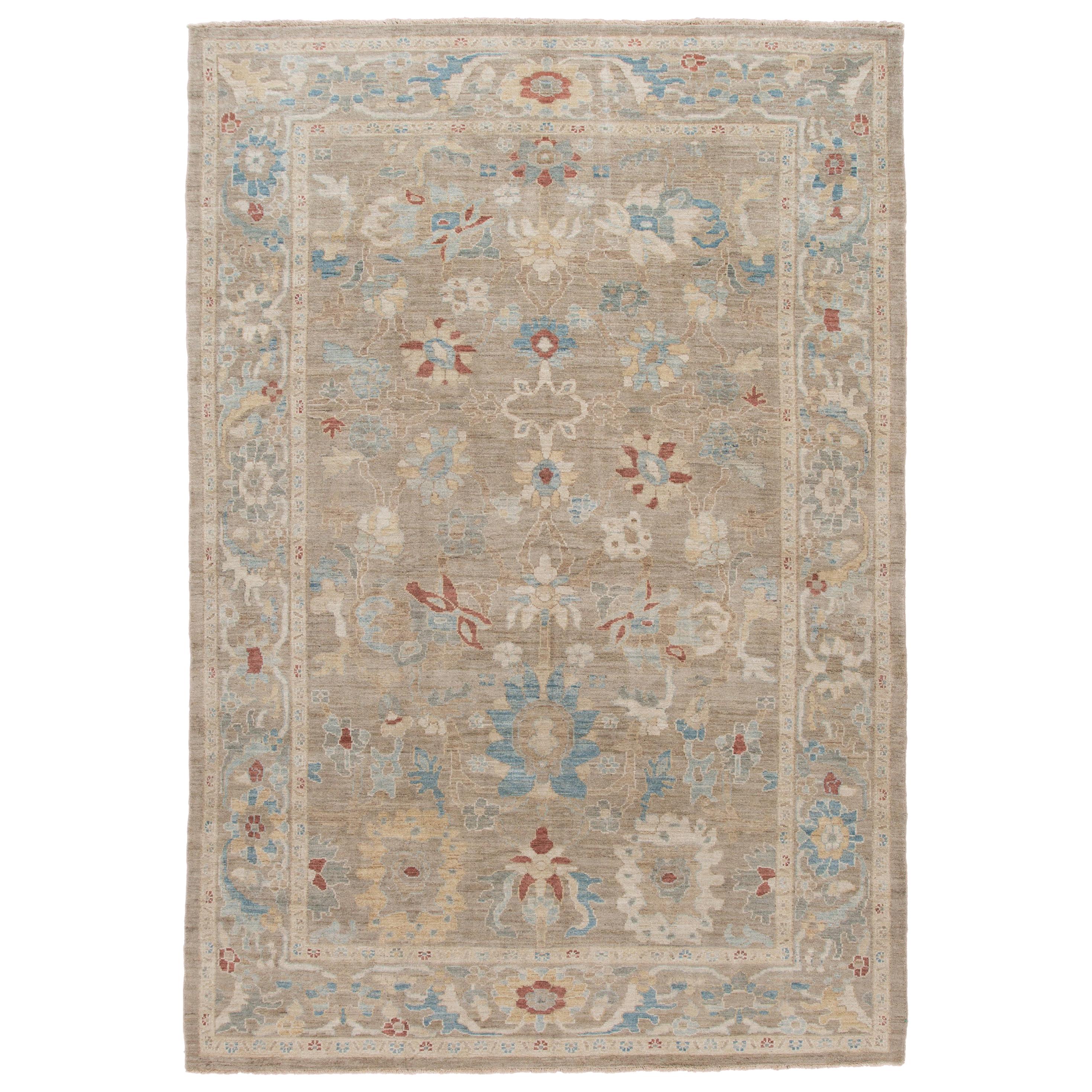 Modern Floral Sultanabad Handmade Wool Rug