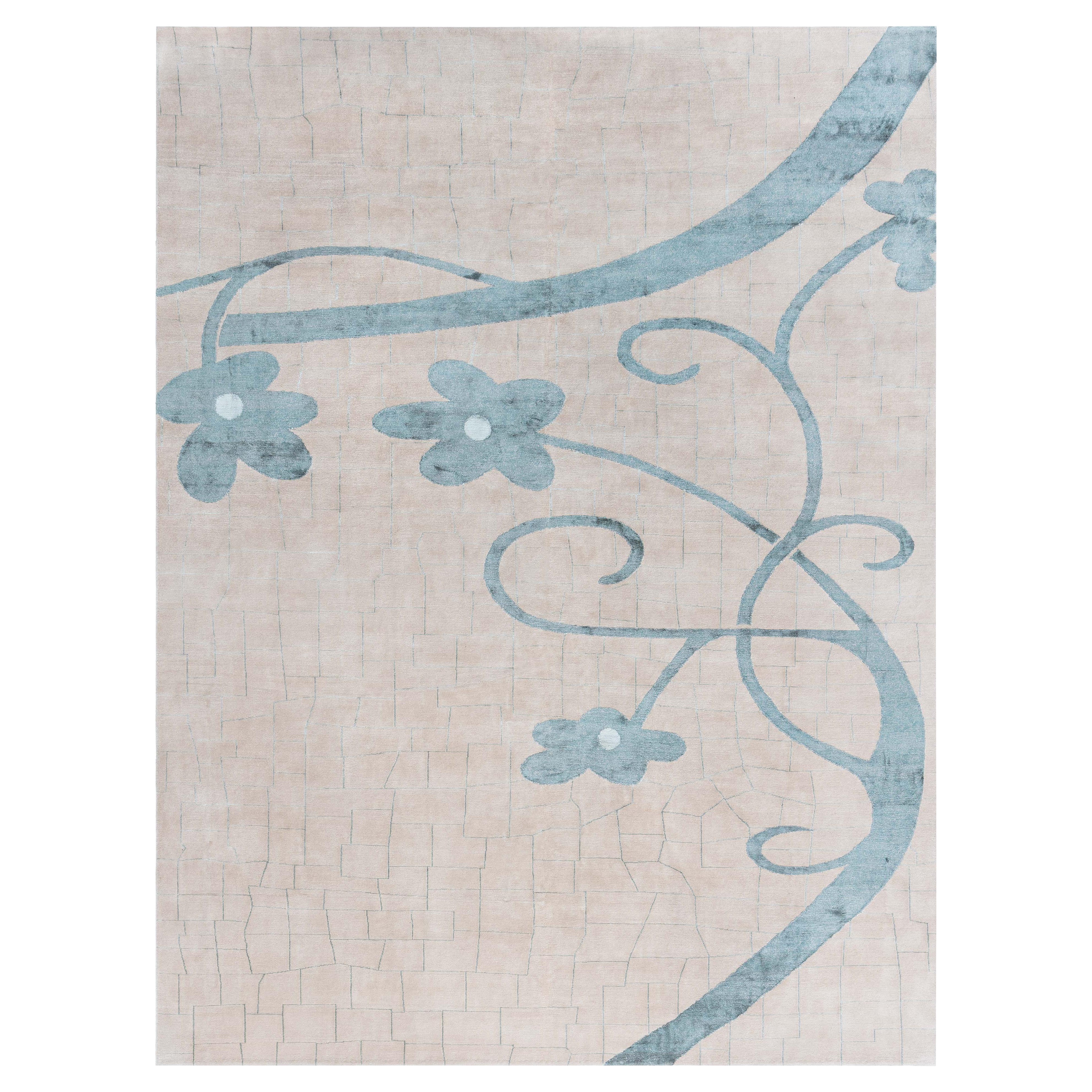 Modern Floral Tibetan Handmade of Silk and Wool Rug by Doris Leslie Blau For Sale