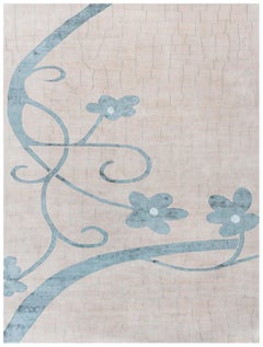 Tapis floral tibétain moderne fait main en soie et laine par Doris Leslie Blau
