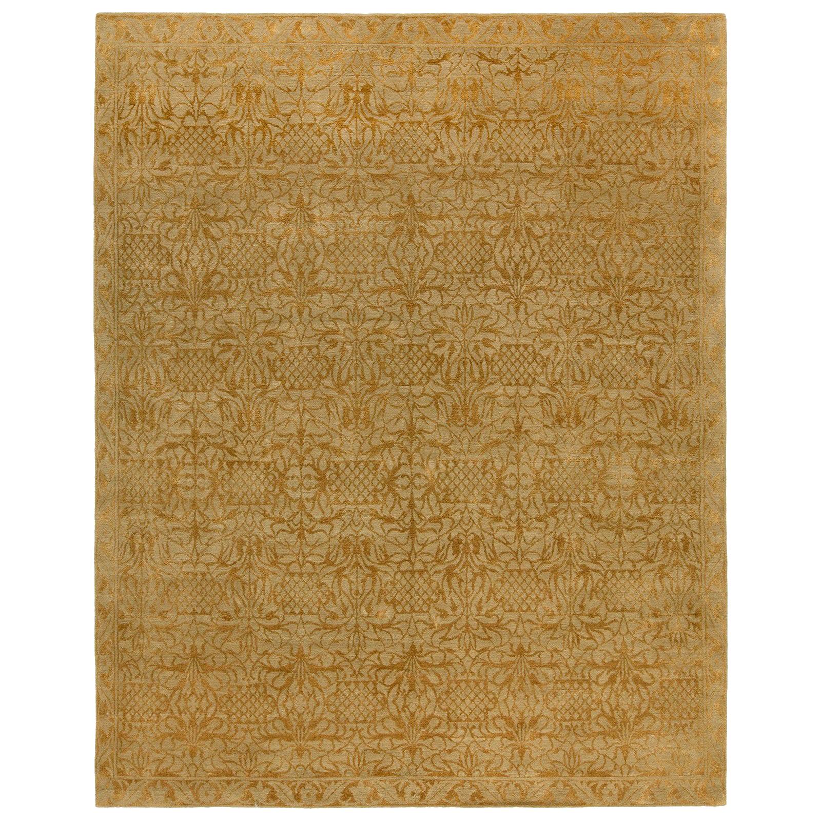 Black and Gold Floral Wool and Silk Area Rug For Sale at 1stDibs