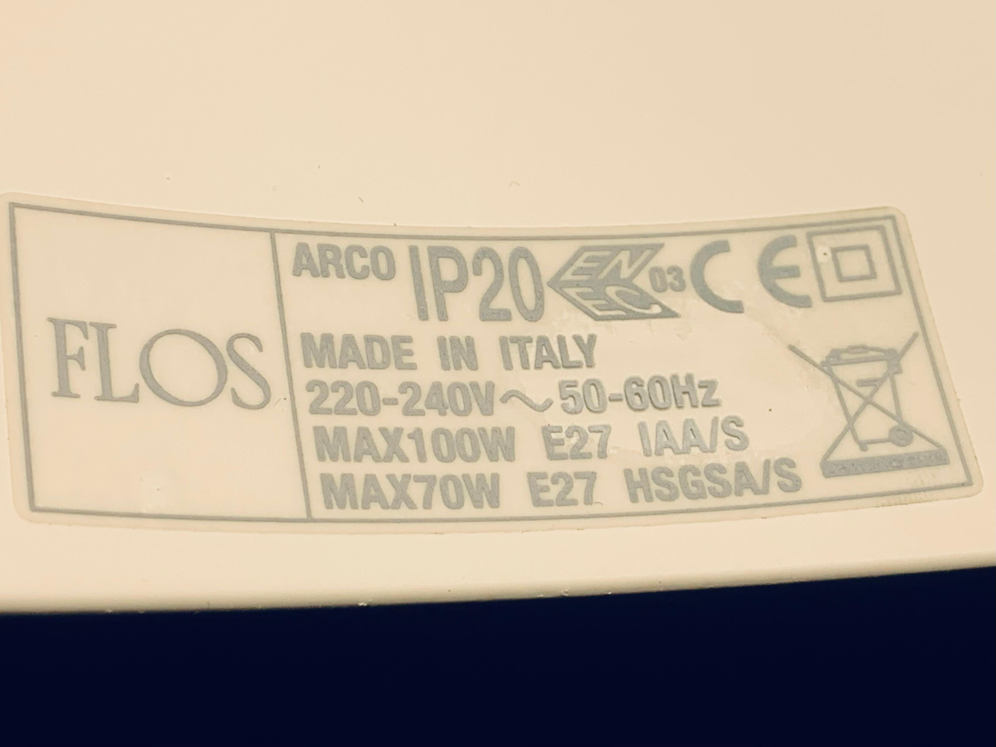 Lampadaire moderne FLOS Castiglioni « Arco » en acier inoxydable et marbre Carrera 11