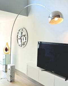Modern Flos Castiglioni "Arco" Arch Stainless Steel & Carrara Marble Floor Lamp