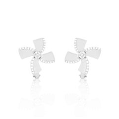 Modern Flower Fan Diamond Earrings White Gold Large Oversized Statement 14K