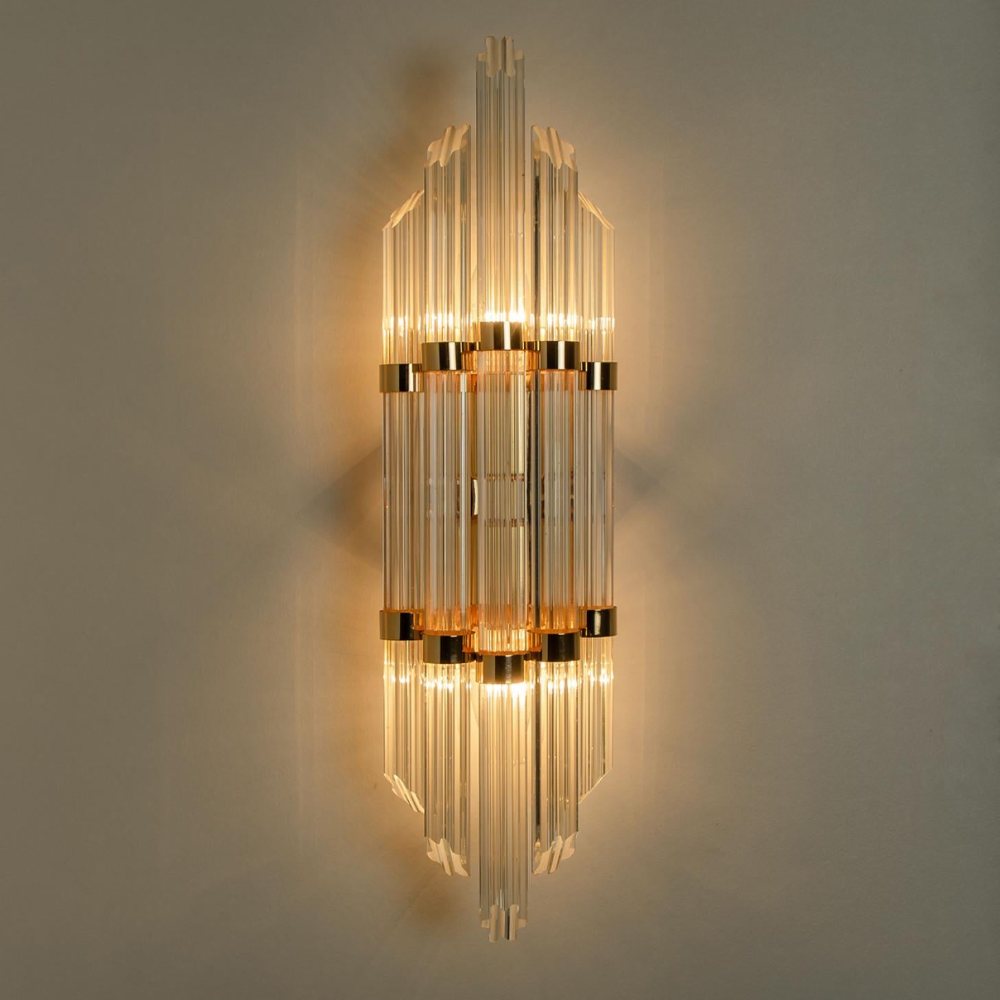 Brass Modern Flower Shaped Glass Rod Wall Sconces in style of Sciolari For Sale