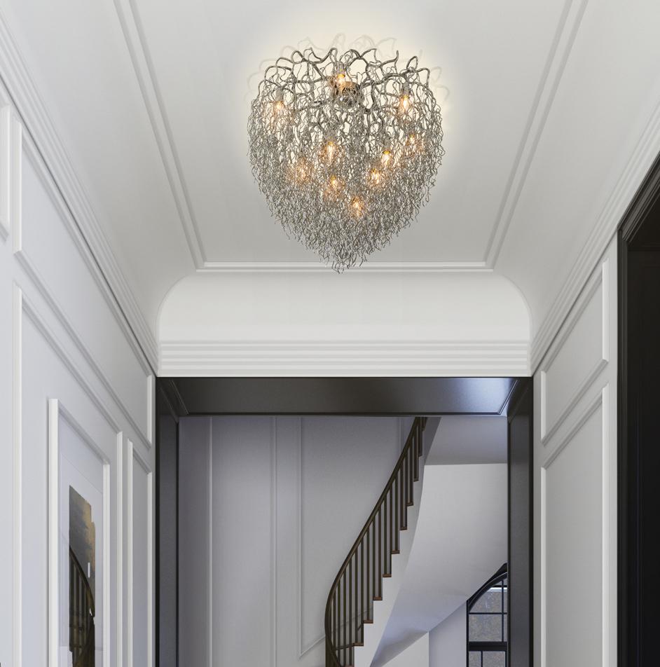 The Hollywood, a modern flush mount in a nickel finish, is designed by William Brand, founder of Brand van Egmond. The Hollywood Flush Mount offers the opportunity of dramatically changing a space through its sculptural quality and playful shades.