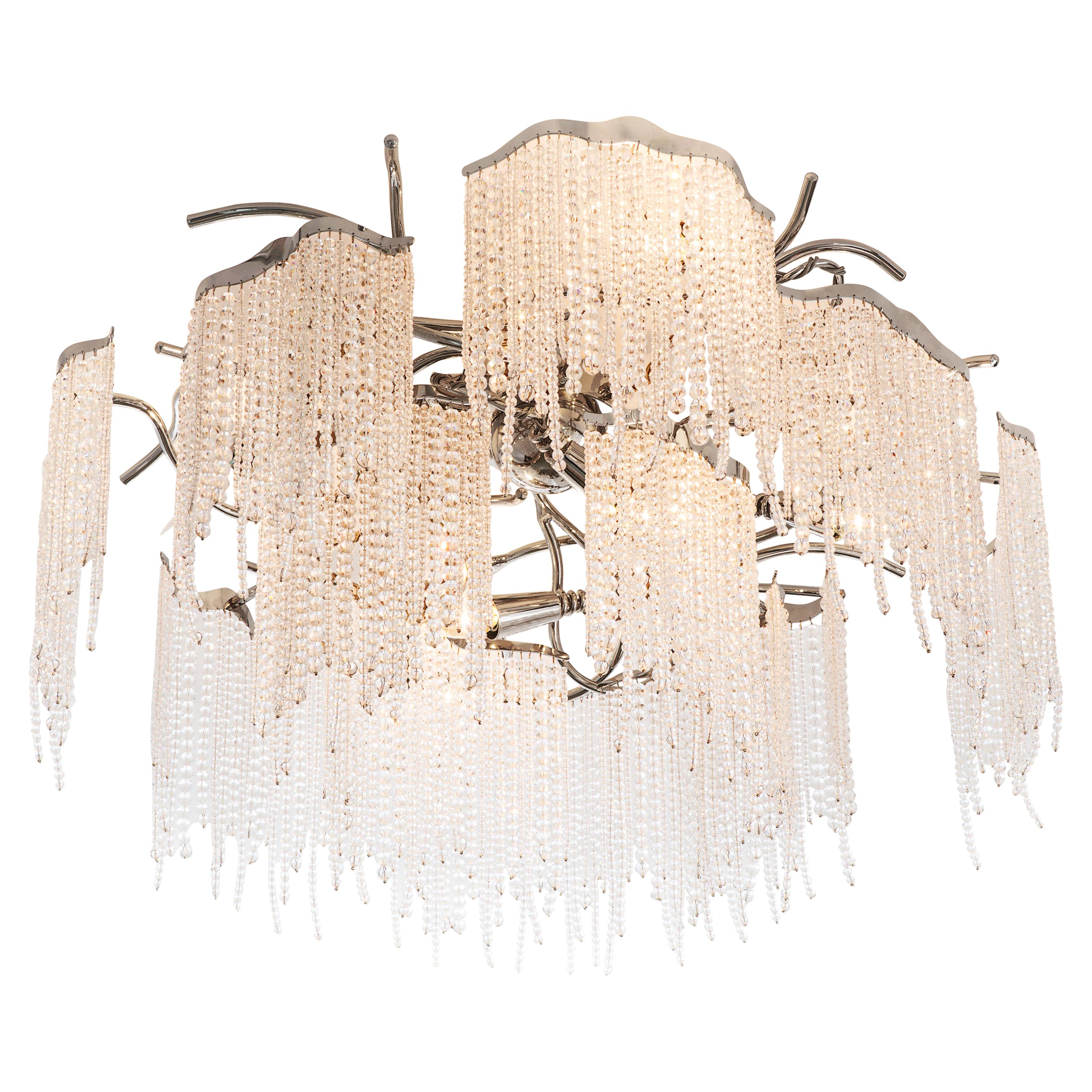 Modern Flush Mount in a Nickel Finish with Crystals, Victoria Collection, by For Sale