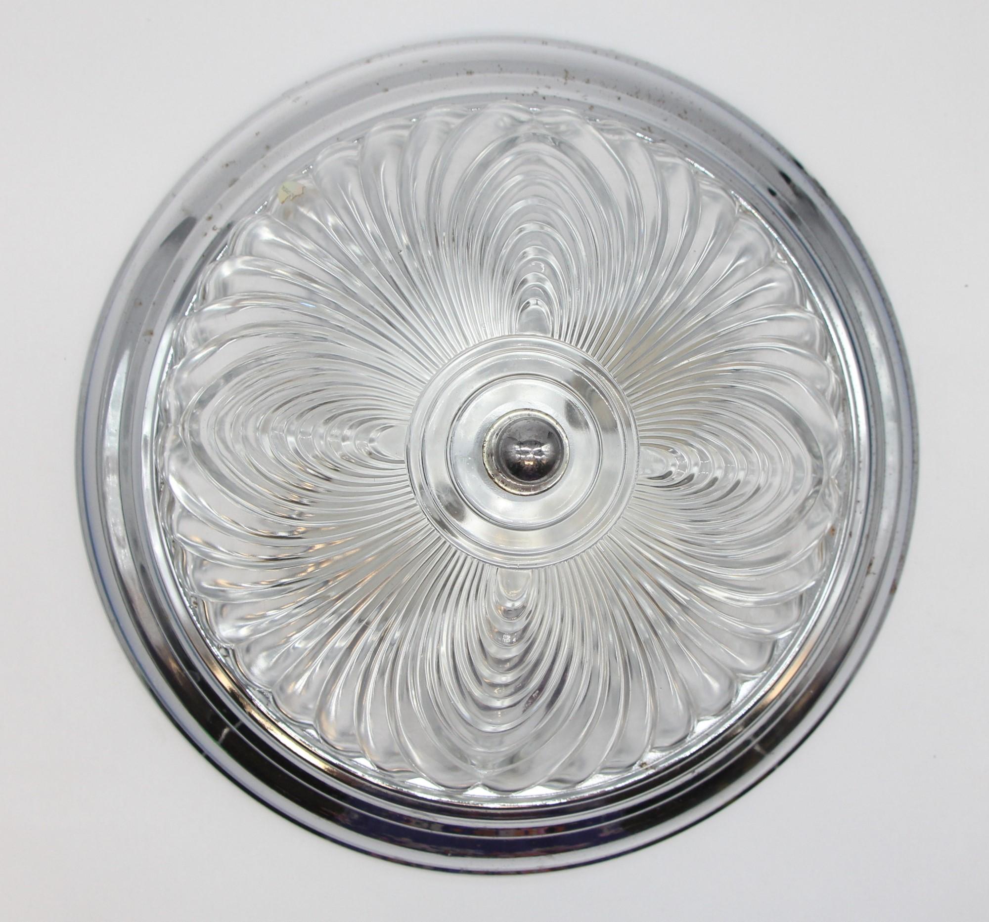 Modern Flush Mount Light with Austrian Crystal Shade Swirl Design Qty Avail In Good Condition For Sale In New York, NY