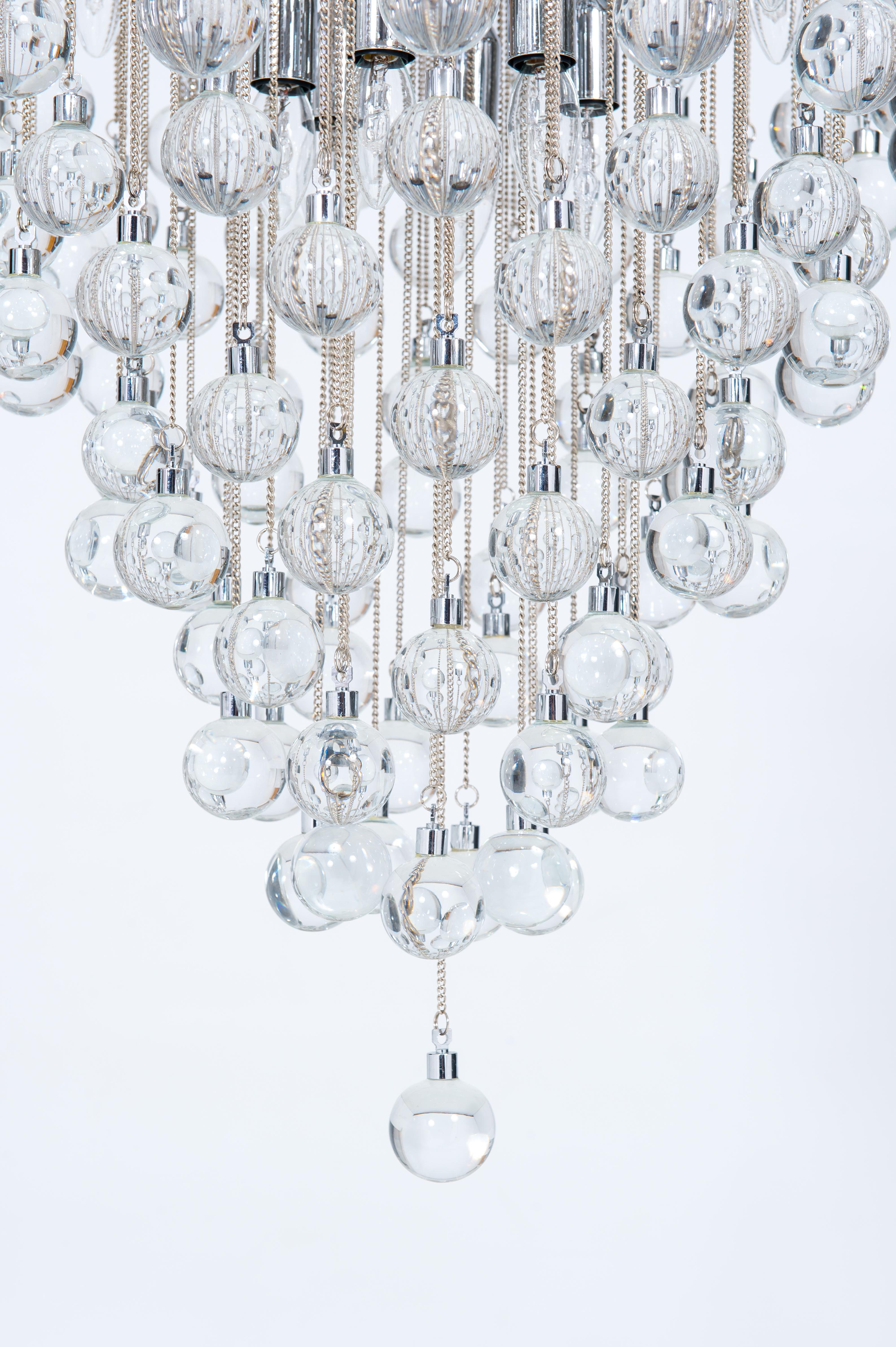 Moderne Plafonnier moderne avec sphères transparentes en verre de Murano, Giovanni Dalla Fina en vente