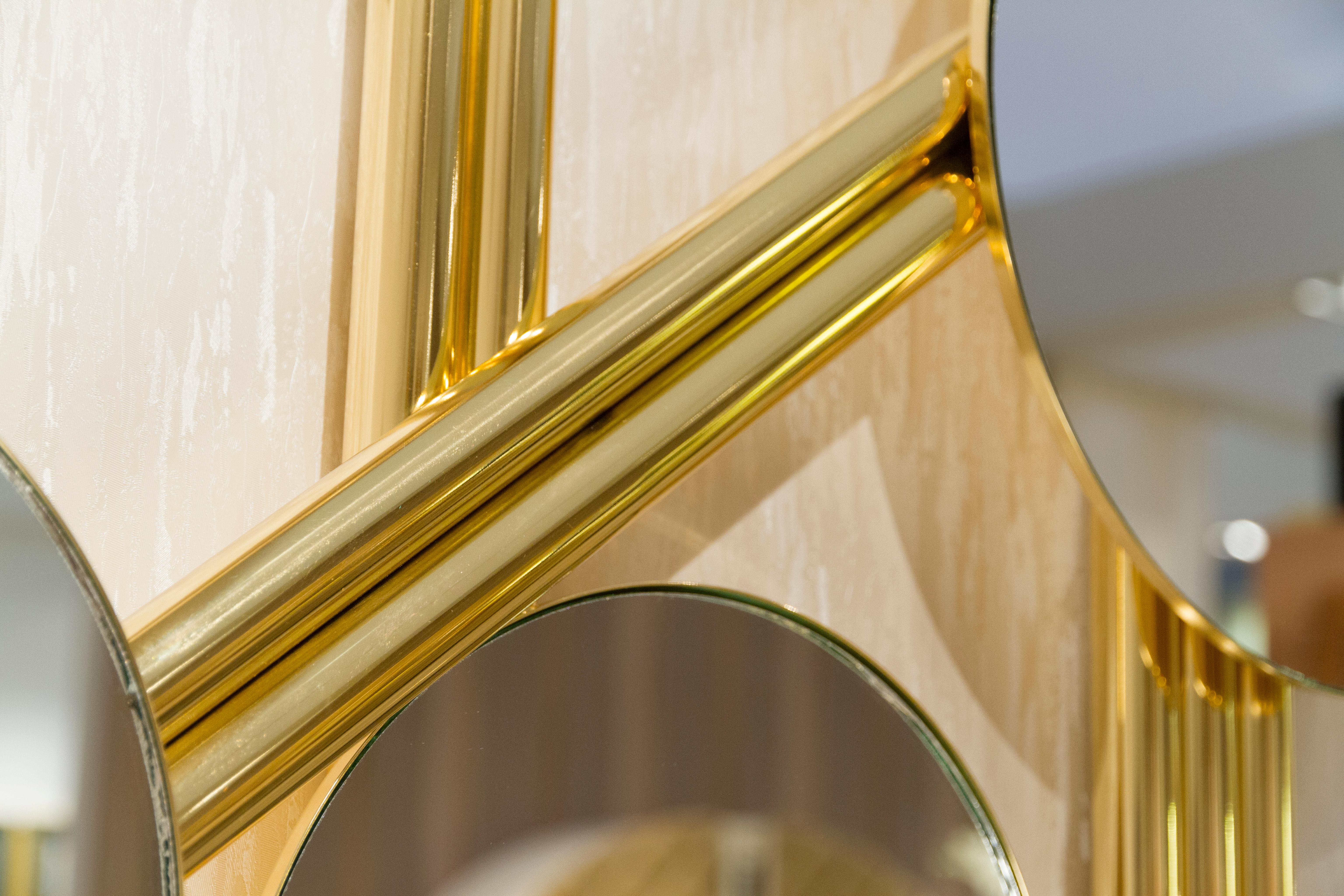 Modern Flute Wall Mirror, Oxidized Brass, Handmade in Portugal by Greenapple For Sale 5