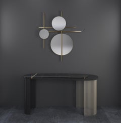 Art Deco Flute Wall Mirror, Oxidized Brass, Handmade in Portugal by Greenapple