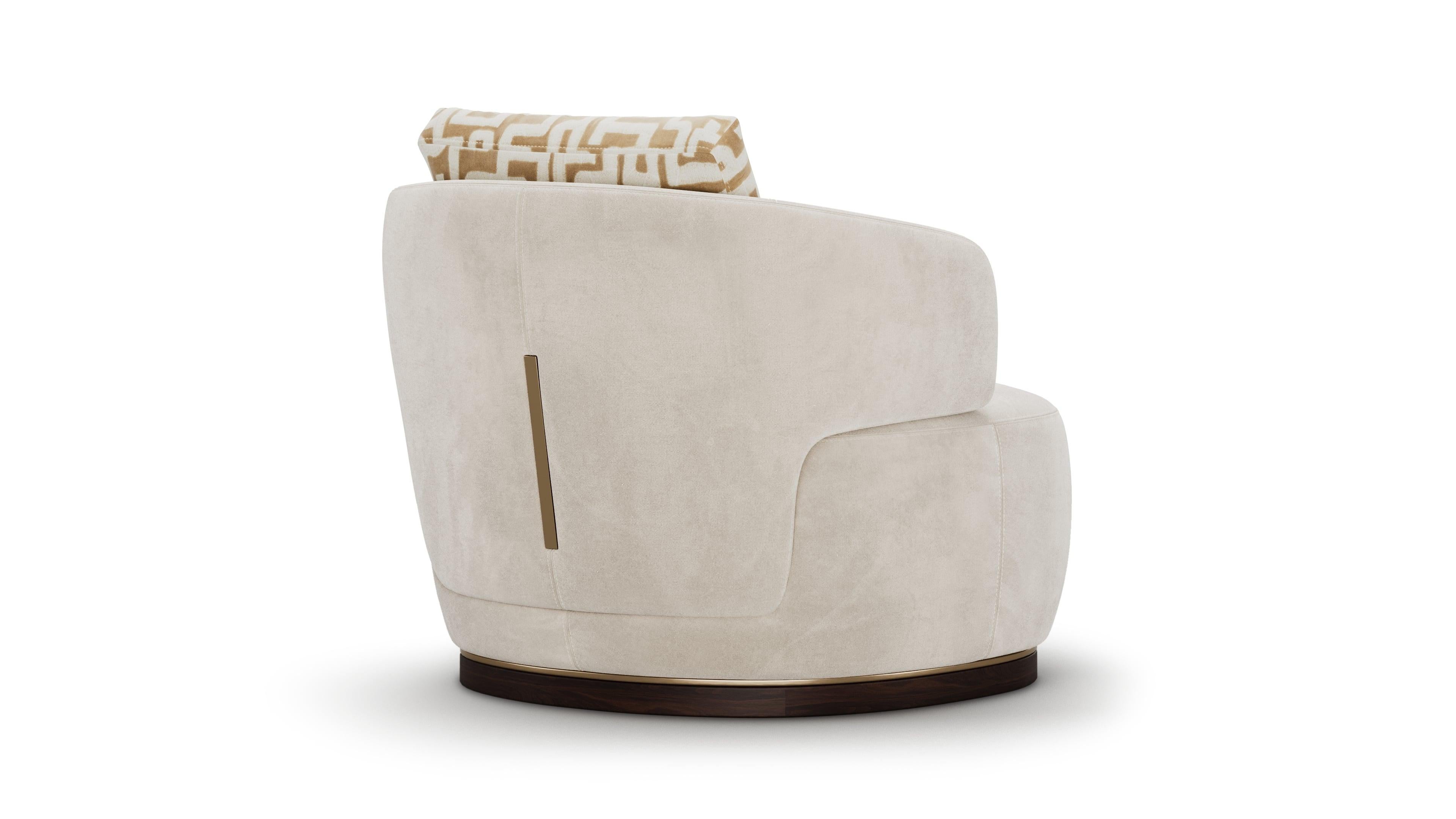 Fauteuil moderne Flux en tissu crème avec base en bois et détails métalliques Neuf - En vente à Freamunde, PT