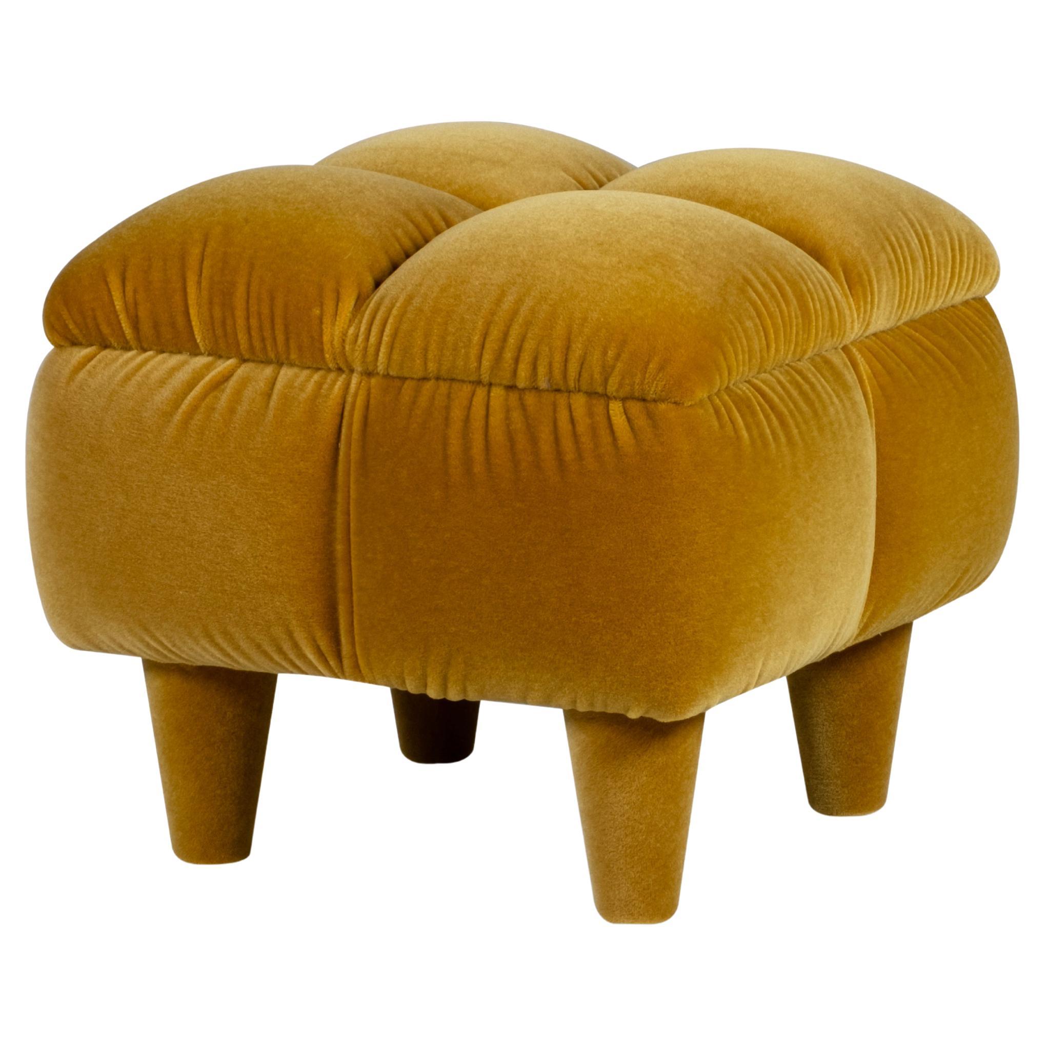Modern Foia Pouf Ottoman, Cinnamon DEDAR Mohair Velvet, Handmade by Greenapple