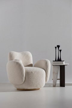 Modern Foice Calacatta Marble Side Table, Black Oak Handmade by Greenapple