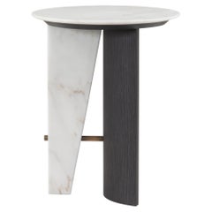 Modern Foice Calacatta Marble Side Table, Black Oak Handmade by Greenapple