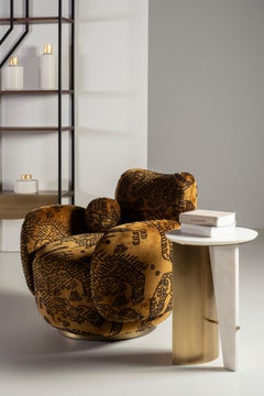 Modern Foice Marble Side Table, Calacatta, Brass, Handmade by Greenapple