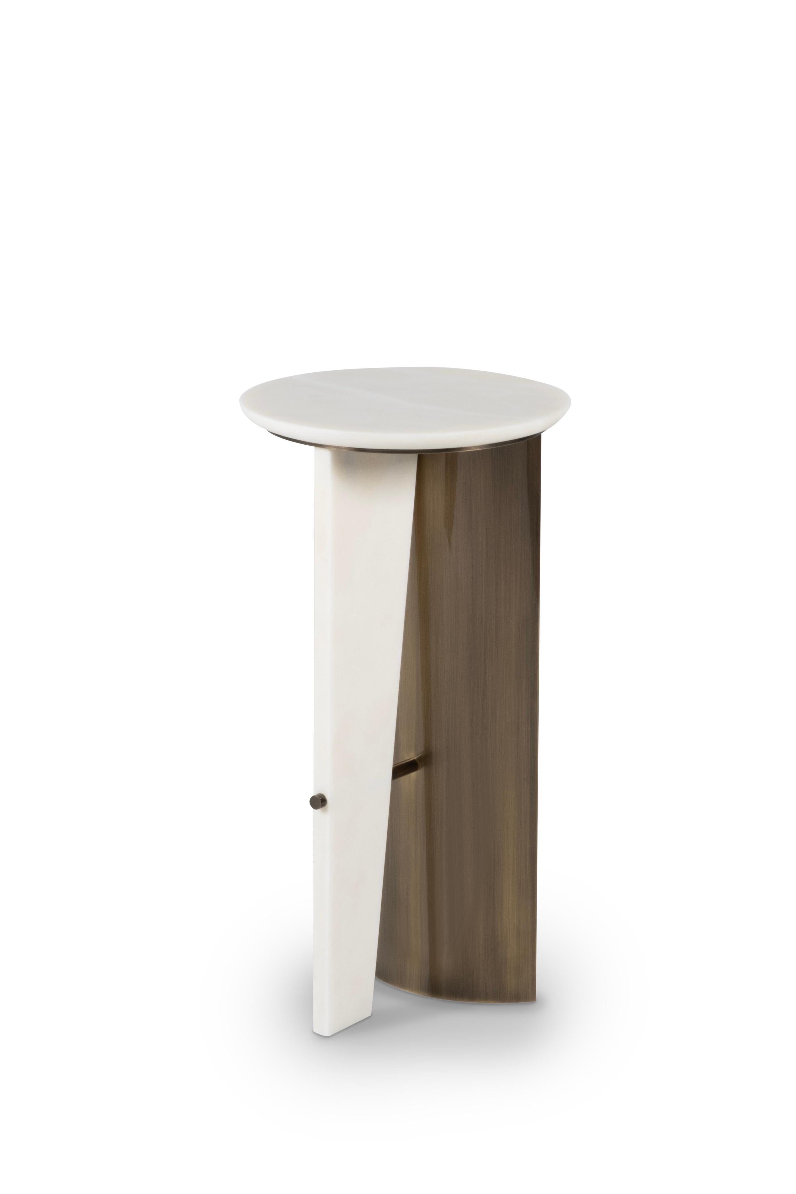 Portuguese Modern Foice Side Table, Calacatta Marble Brass, Handmade Portugal by Greenapple For Sale