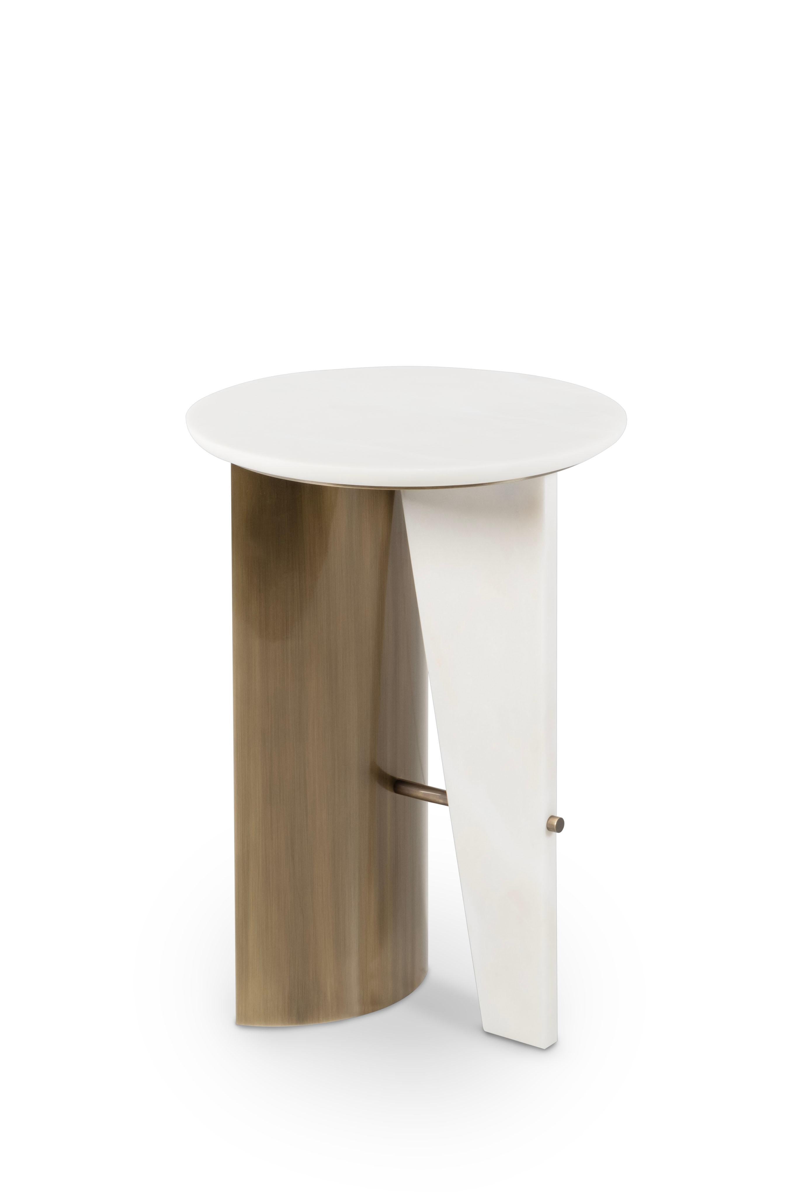 Portuguese Modern Foice Side Table, Calacatta Marble Brass, Handmade Portugal by Greenapple For Sale