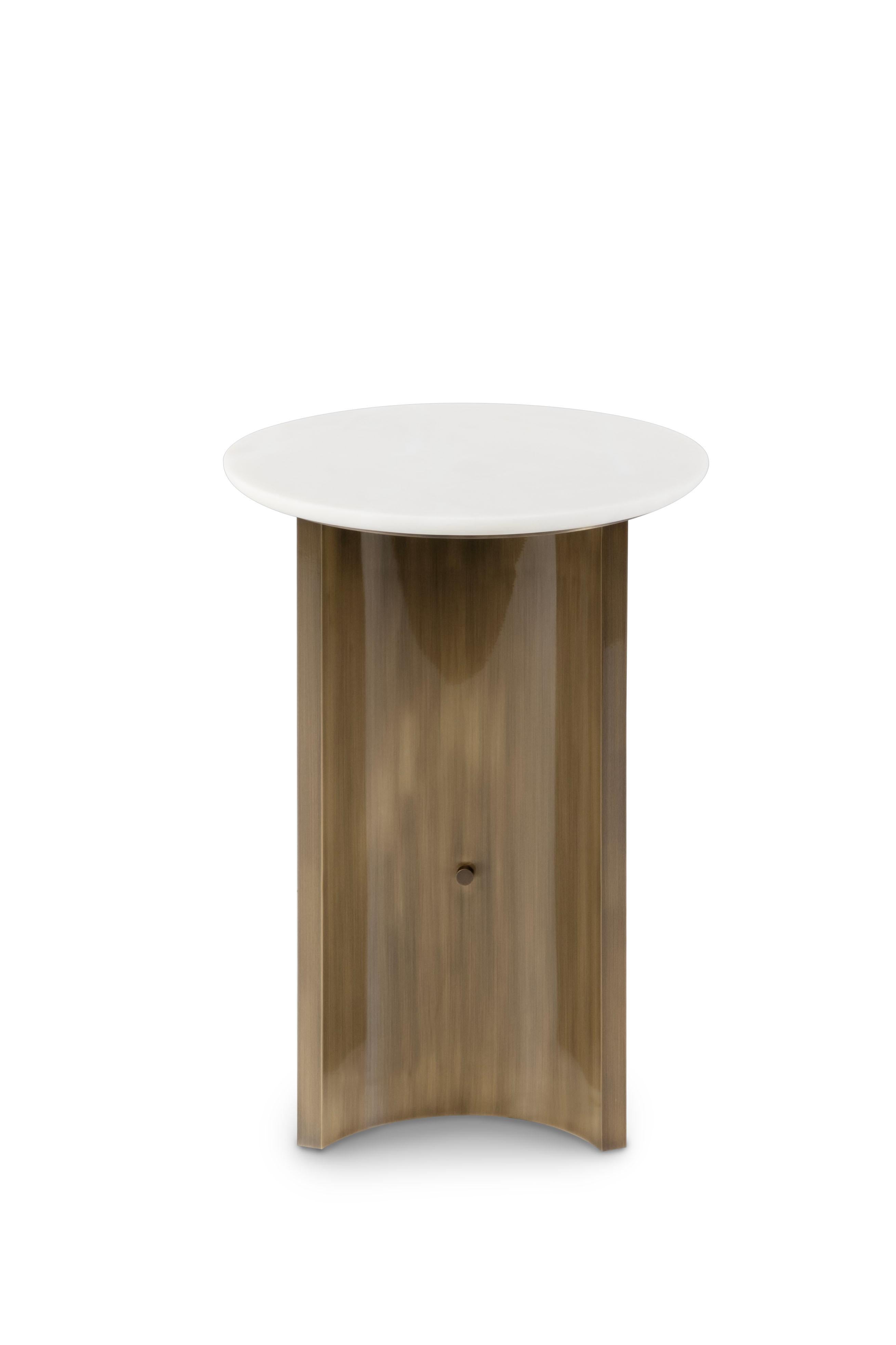 Contemporary Modern Foice Side Table, Calacatta Marble Brass, Handmade Portugal by Greenapple For Sale