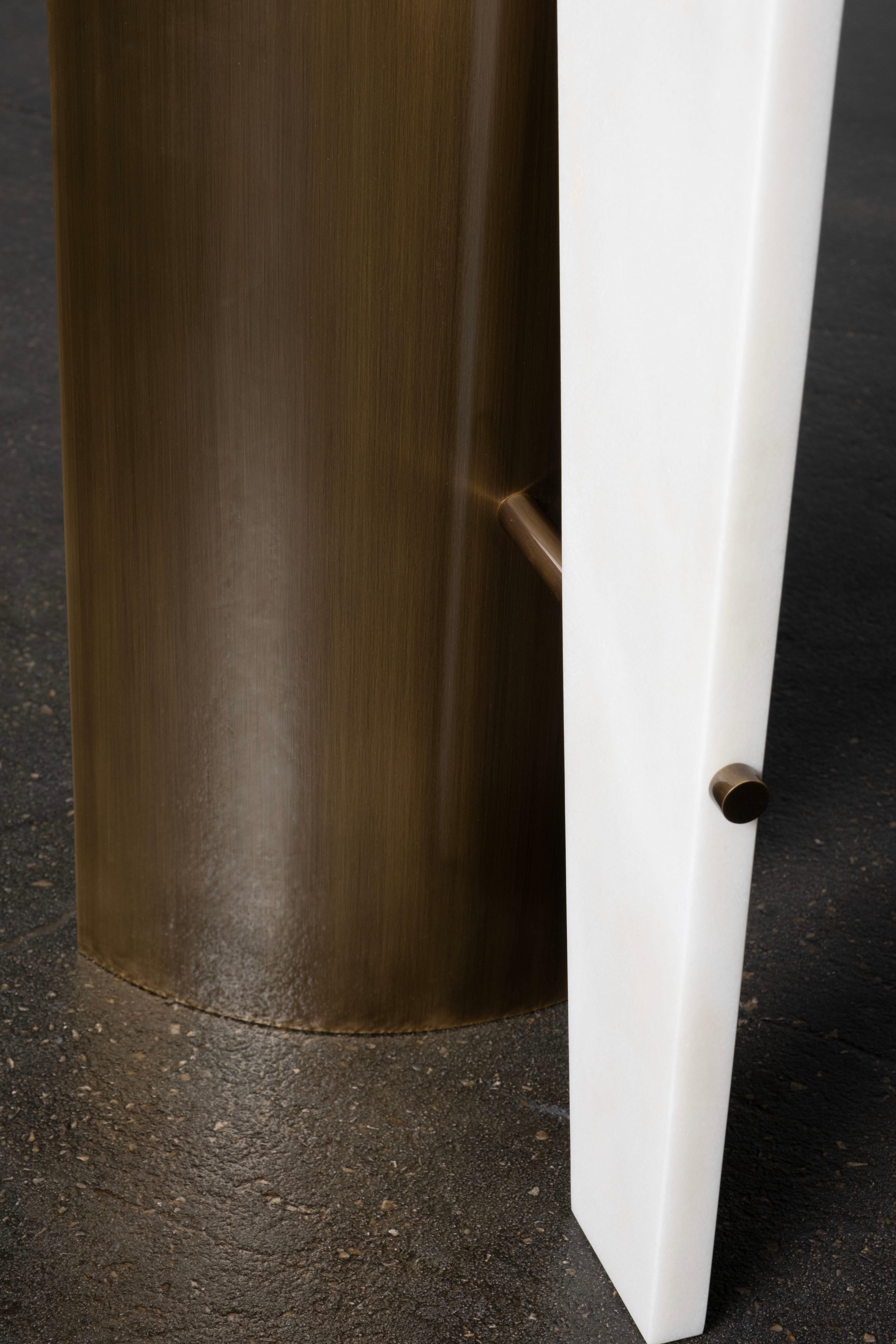Travertine Modern Foice Side Table, Calacatta Marble Brass, Handmade Portugal by Greenapple For Sale