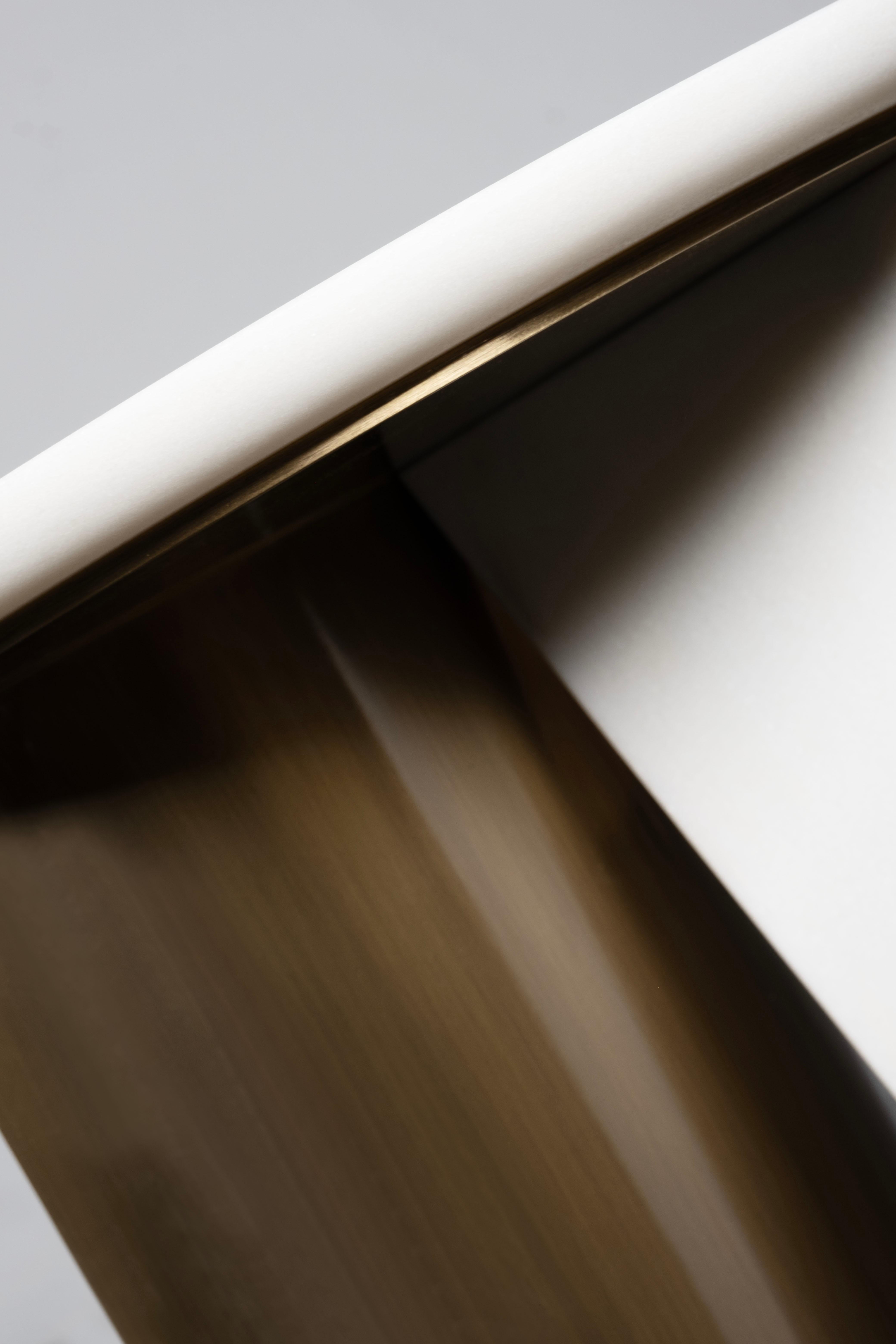 Modern Foice Side Table, Calacatta Marble Brass, Handmade Portugal by Greenapple For Sale 1
