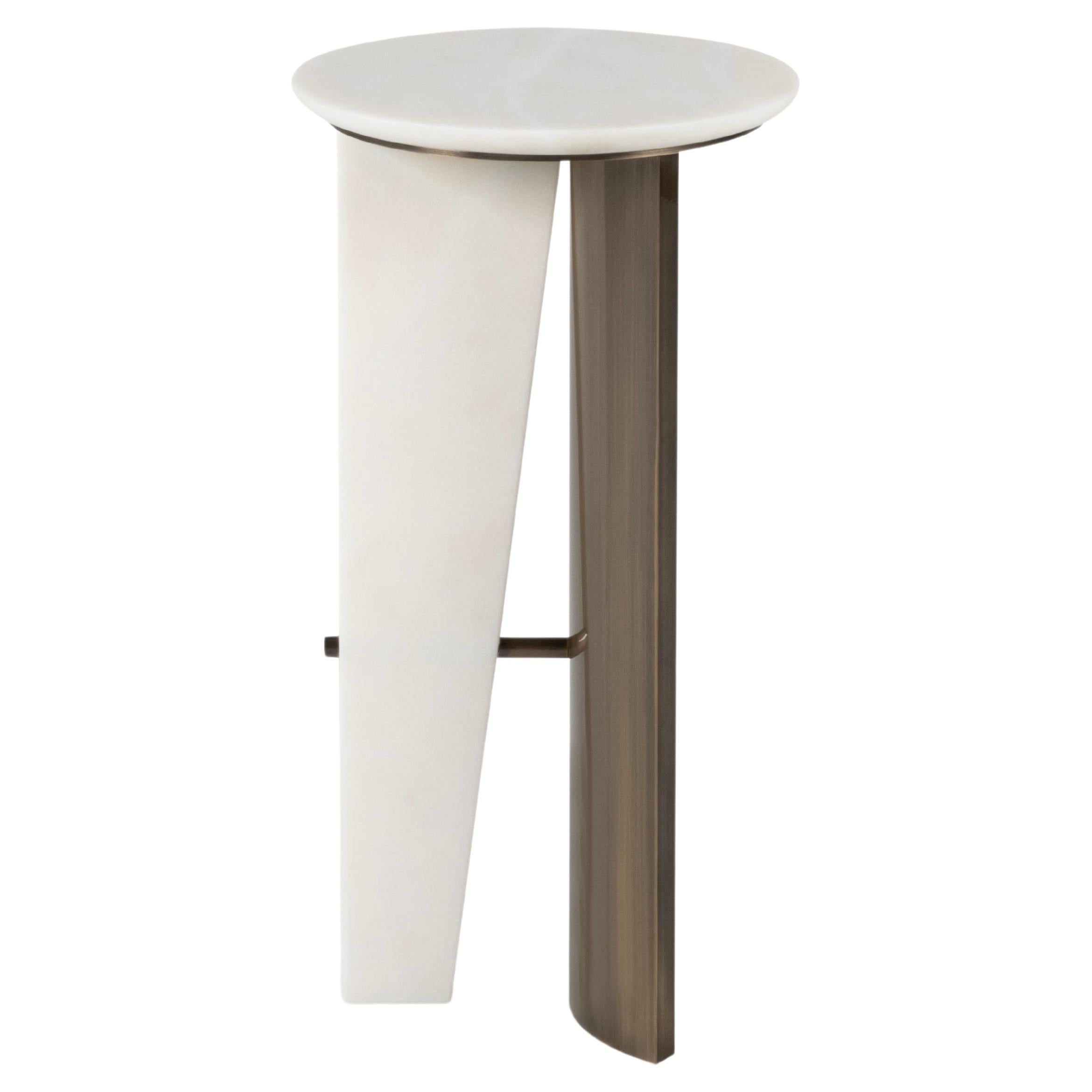 Modern Foice Side Table, Calacatta Marble Brass, Handmade Portugal by Greenapple For Sale