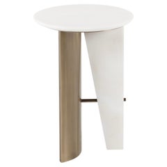 Modern Foice Side Table, Calacatta Marble Brass, Handmade Portugal by Greenapple